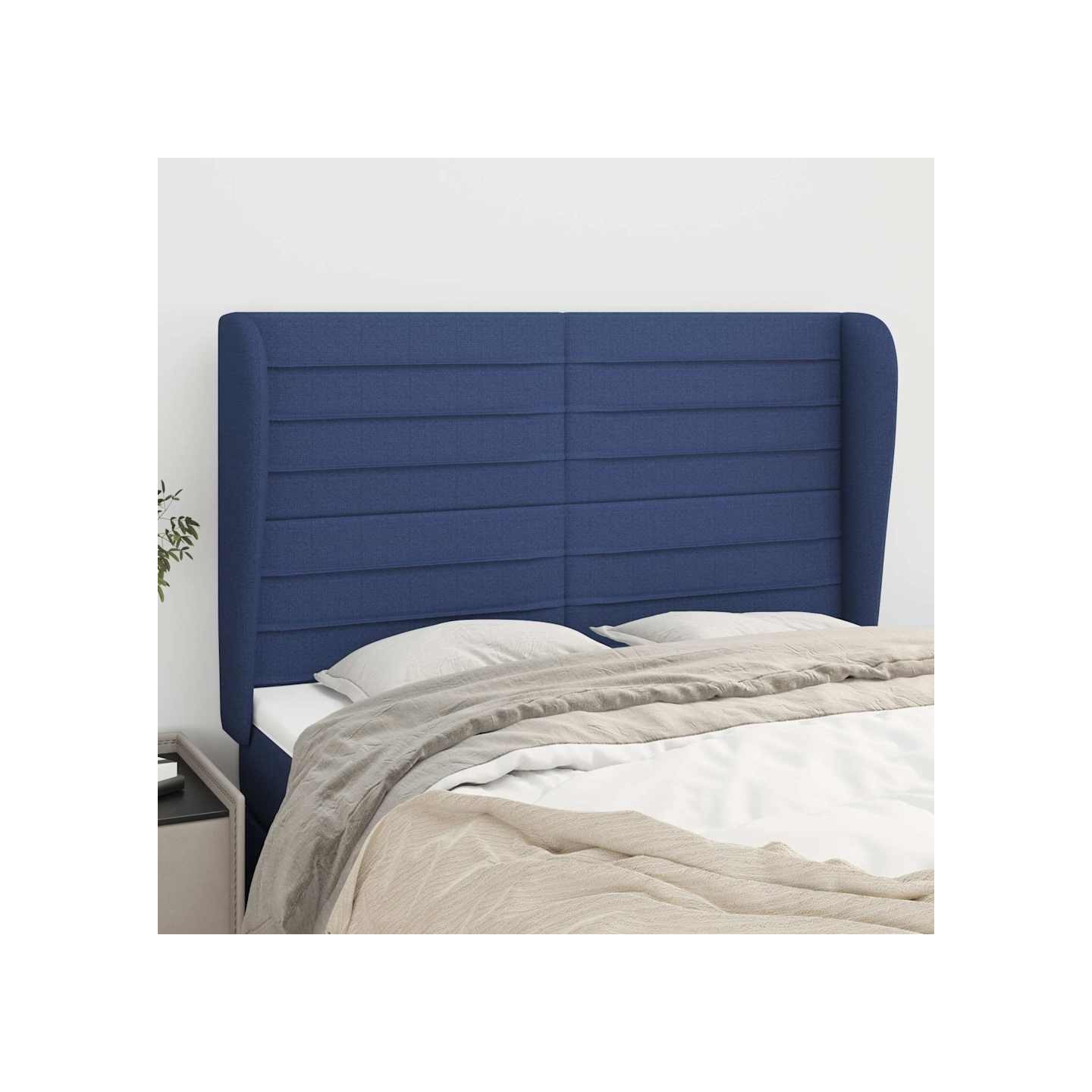 Tête de lit avec oreilles Bleu 147x23x118/128 cm Tissu