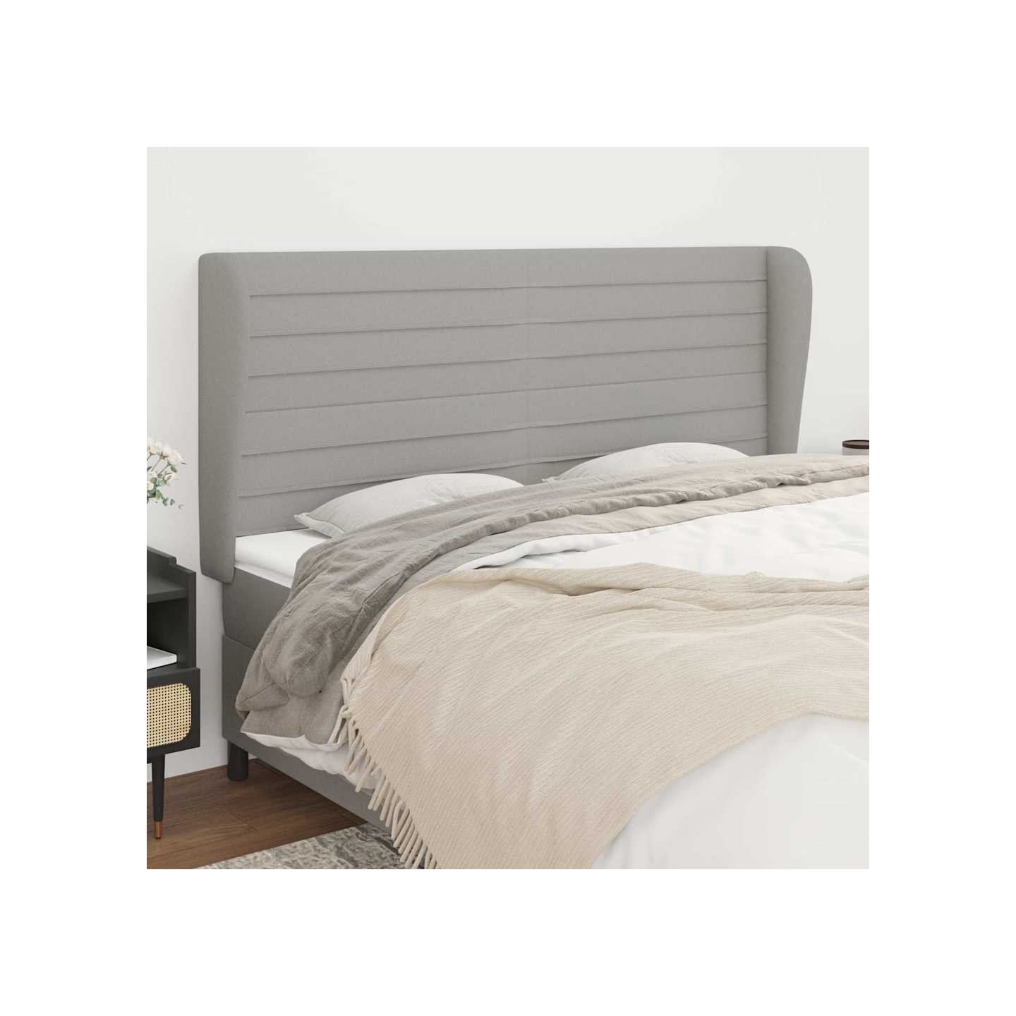 Tête de lit avec oreilles Gris clair 183x23x118/128 cm Tissu