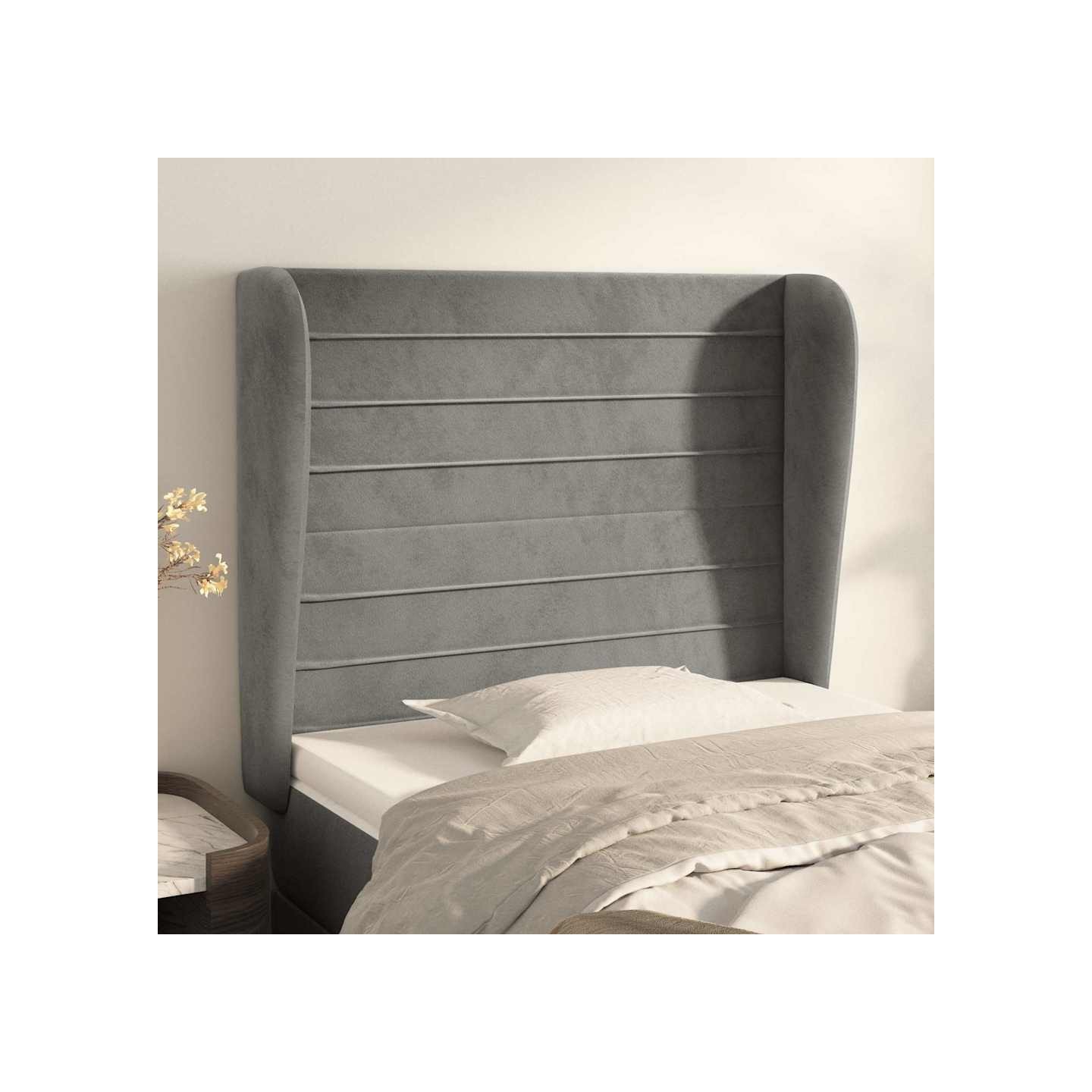 Tête de lit avec oreilles Gris clair 103x23x118/128 cm Velours