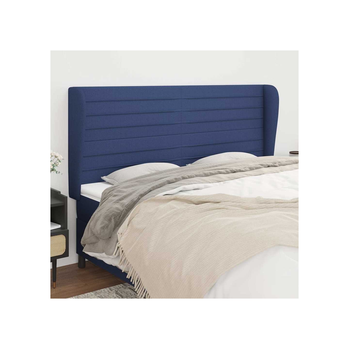 Tête de lit avec oreilles Bleu 183x23x118/128 cm Tissu