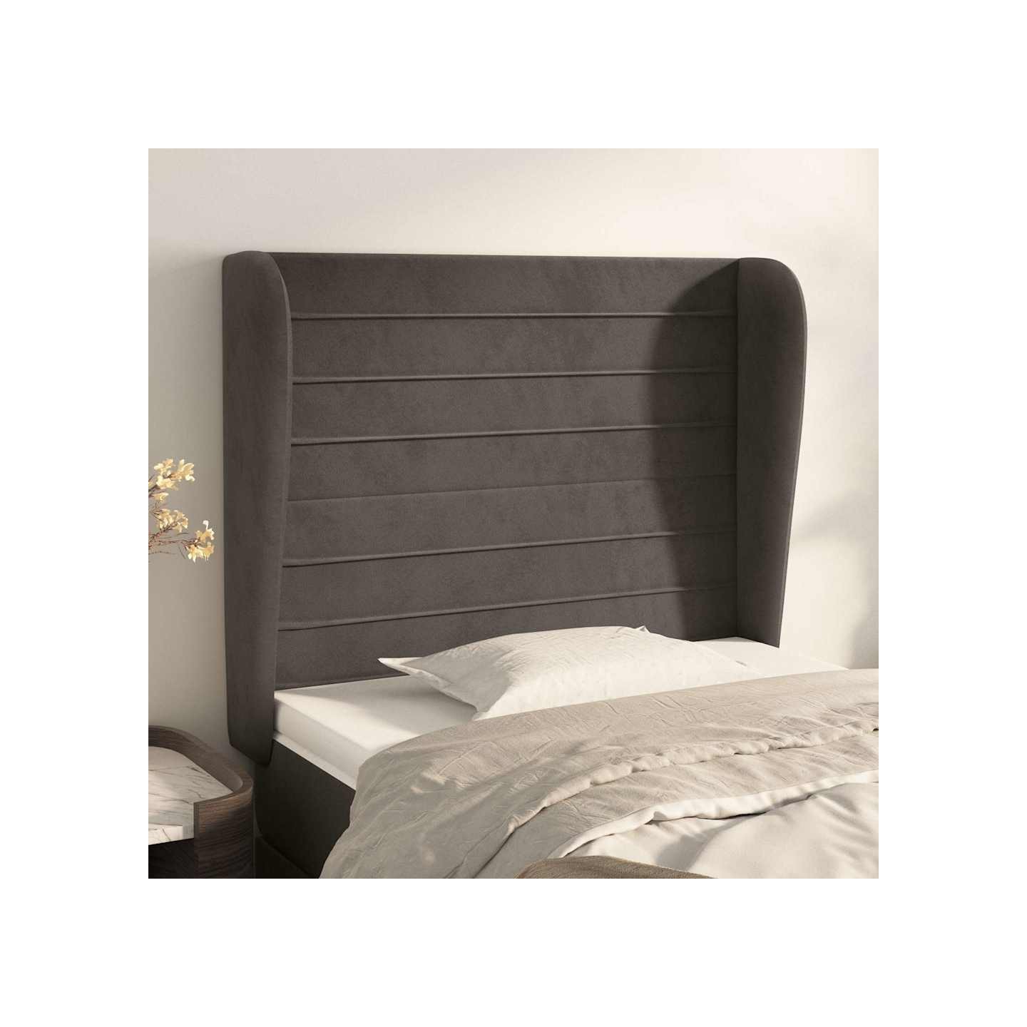 Tête de lit avec oreilles Gris foncé 103x23x118/128 cm Velours