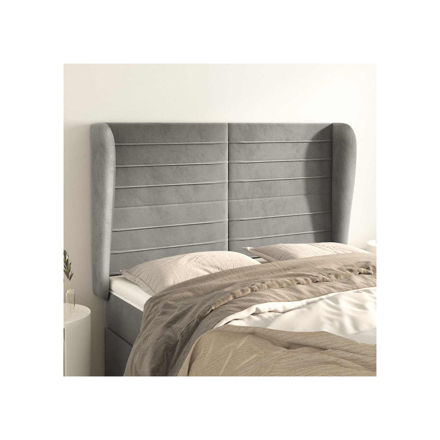 Tête de lit avec oreilles Gris clair 147x23x118/128 cm Velours