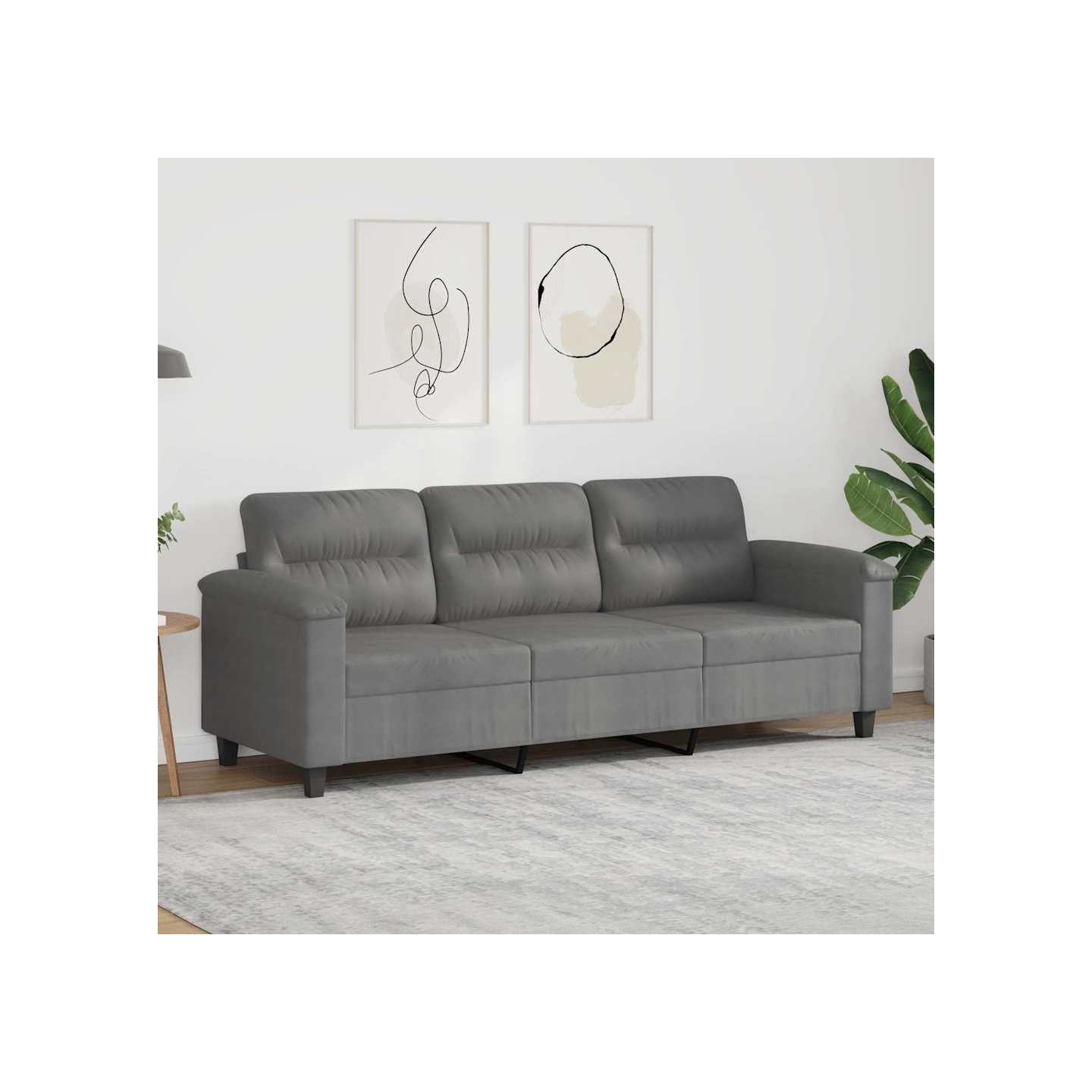Canapé à 3 places Gris foncé 180 cm Tissu microfibre