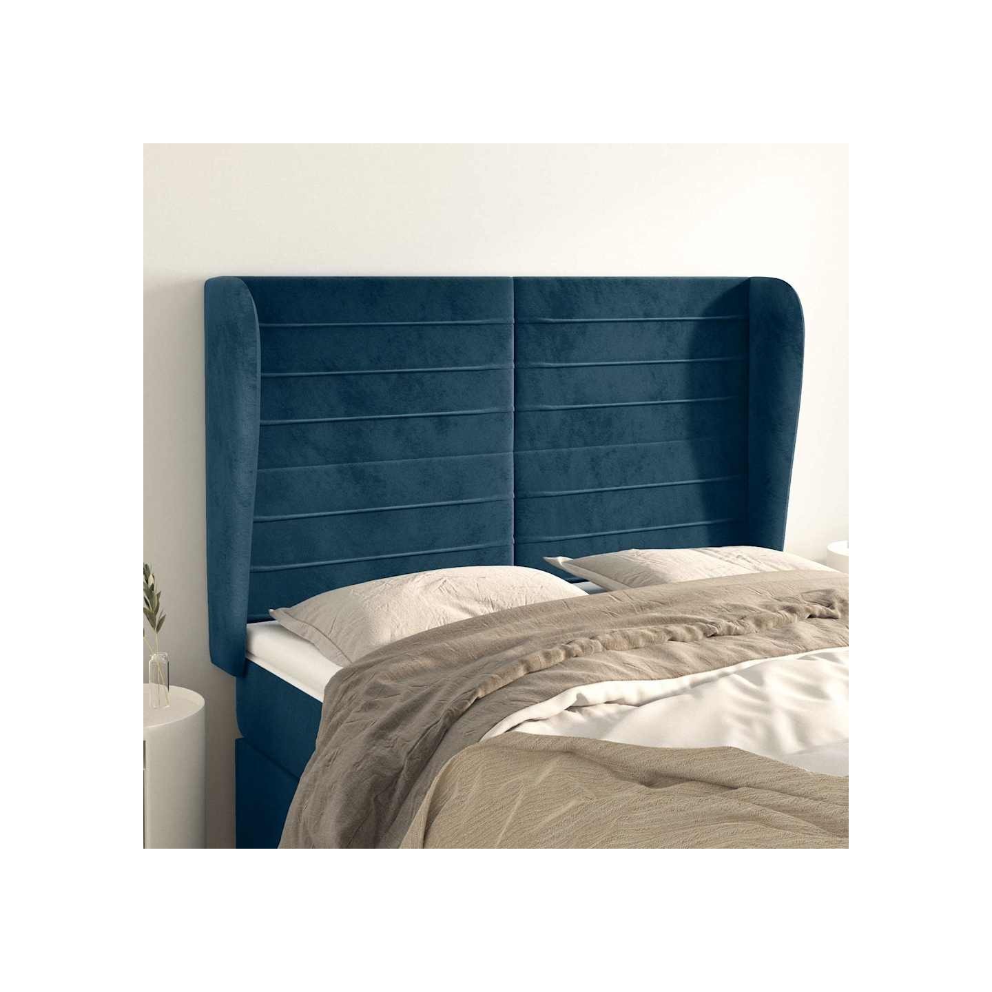 Tête de lit avec oreilles Bleu foncé 147x23x118/128 cm Velours