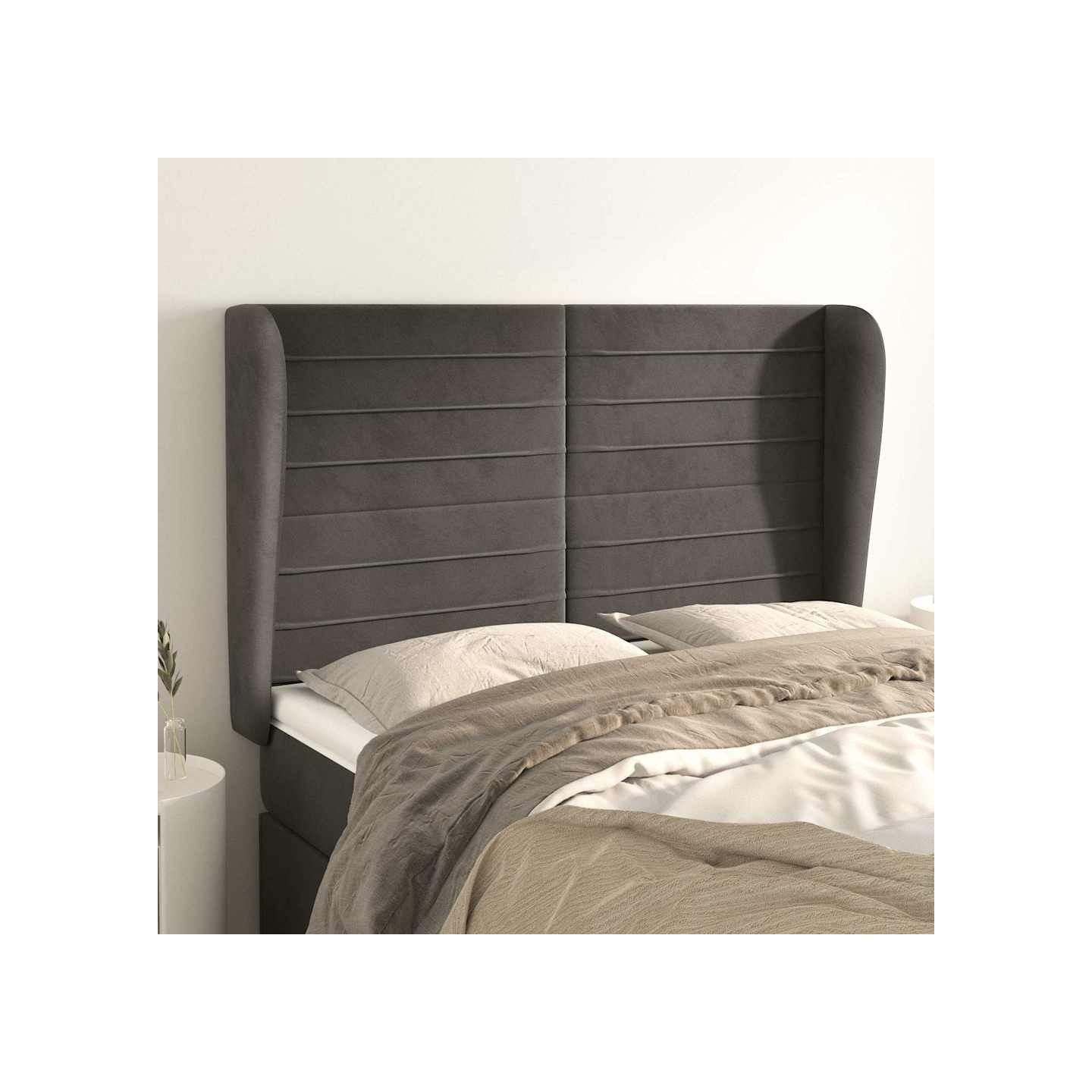 Tête de lit avec oreilles Gris foncé 147x23x118/128 cm Velours