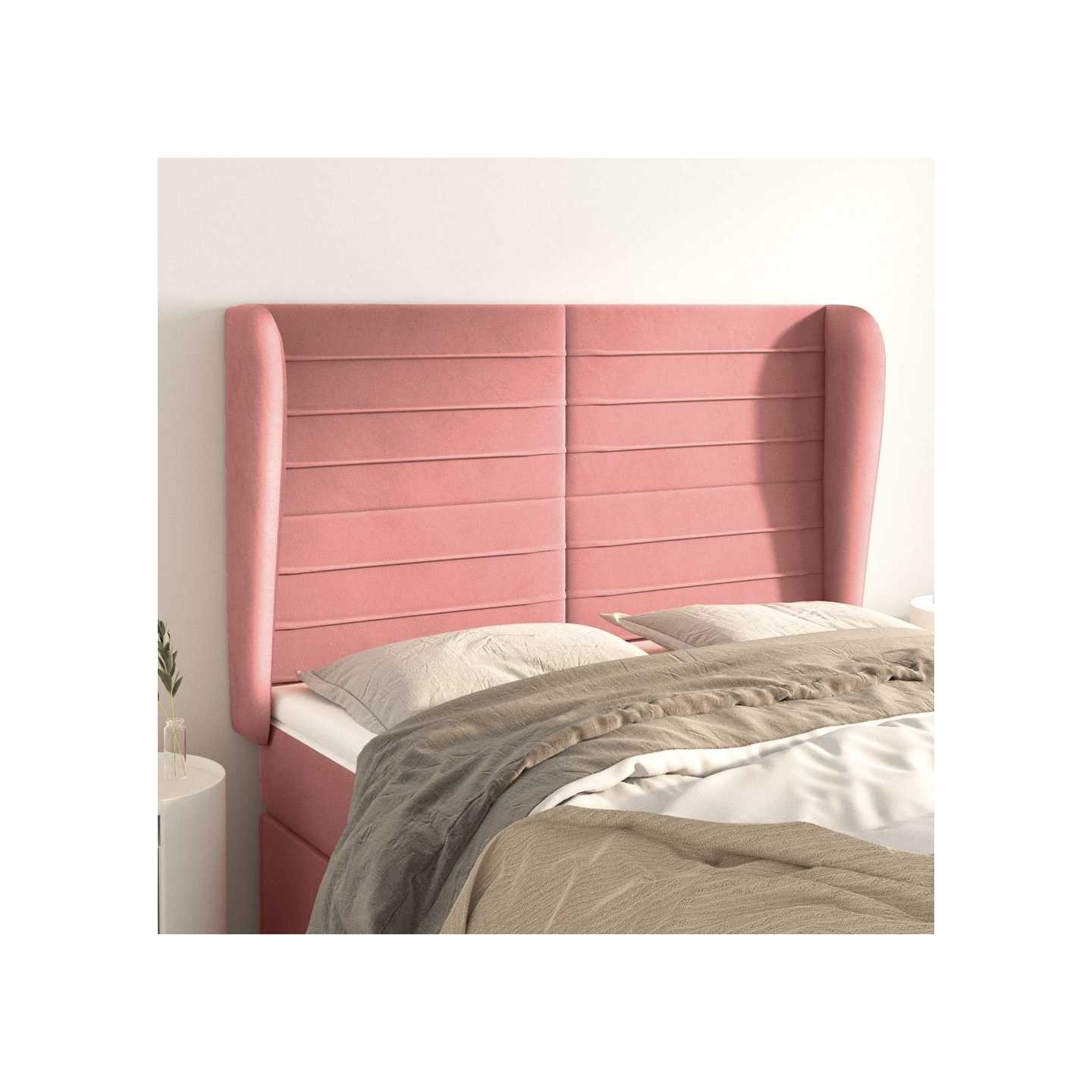 Tête de lit avec oreilles Rose 147x23x118/128 cm Velours