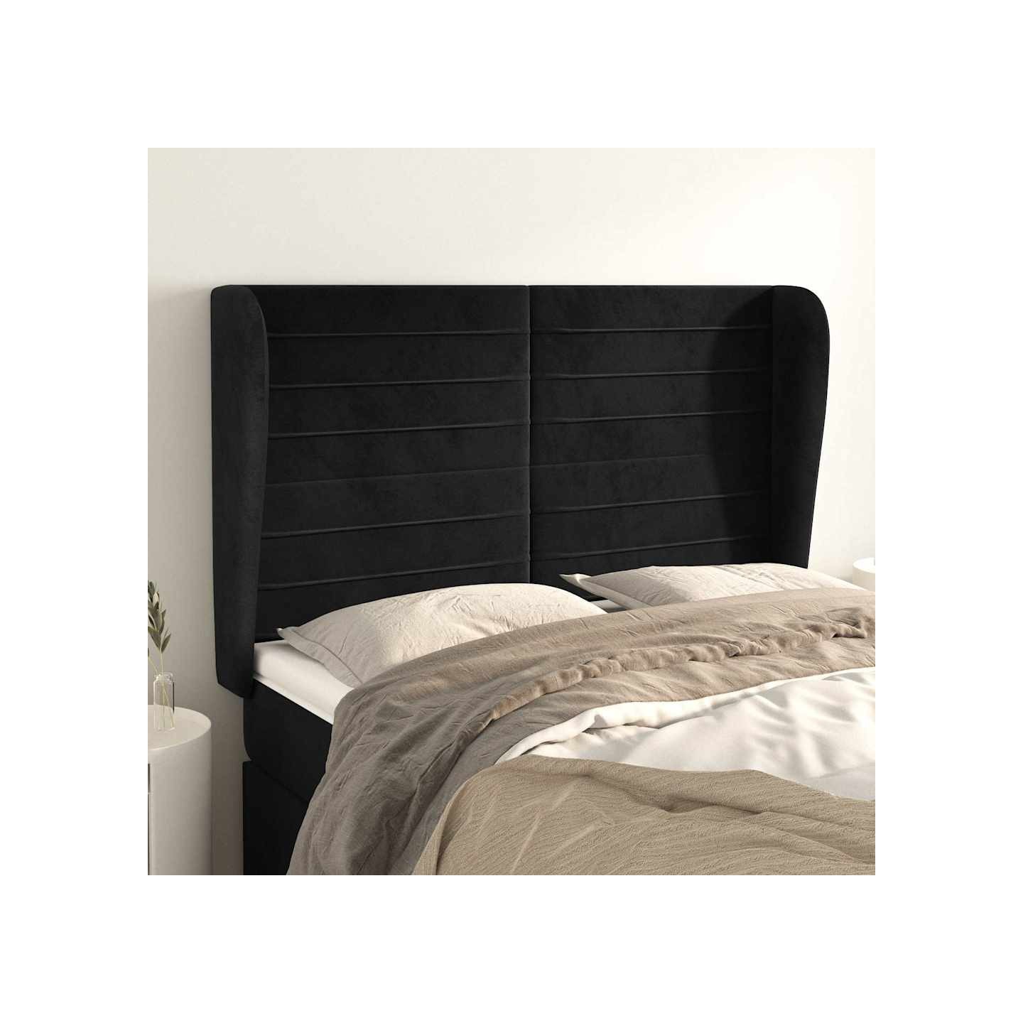 Tête de lit avec oreilles Noir 147x23x118/128 cm Velours