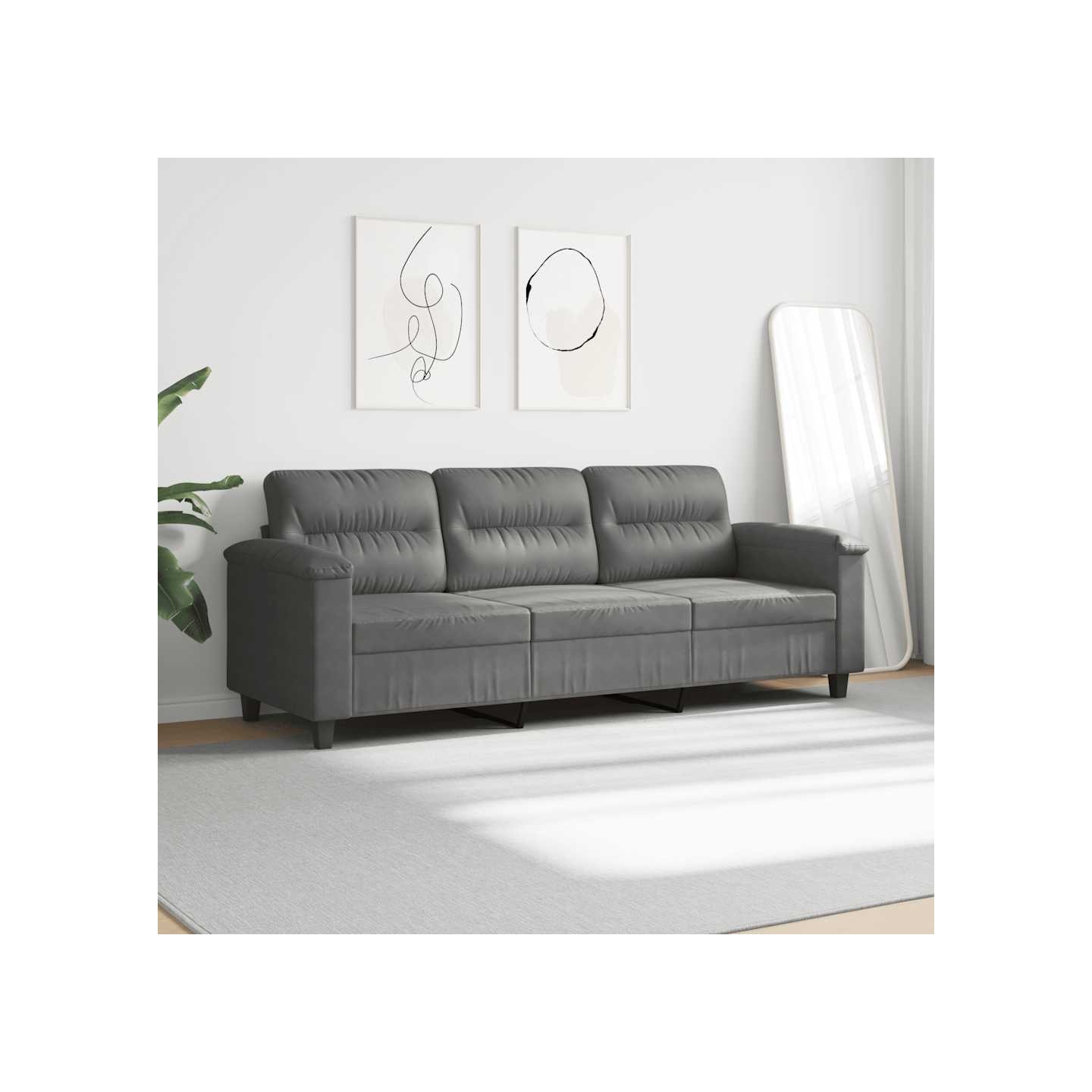 Canapé à 3 places Gris foncé 180 cm Tissu microfibre