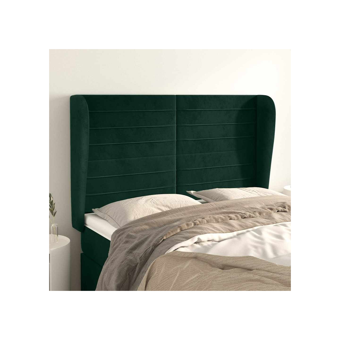 Tête de lit avec oreilles Vert foncé 147x23x118/128 cm Velours