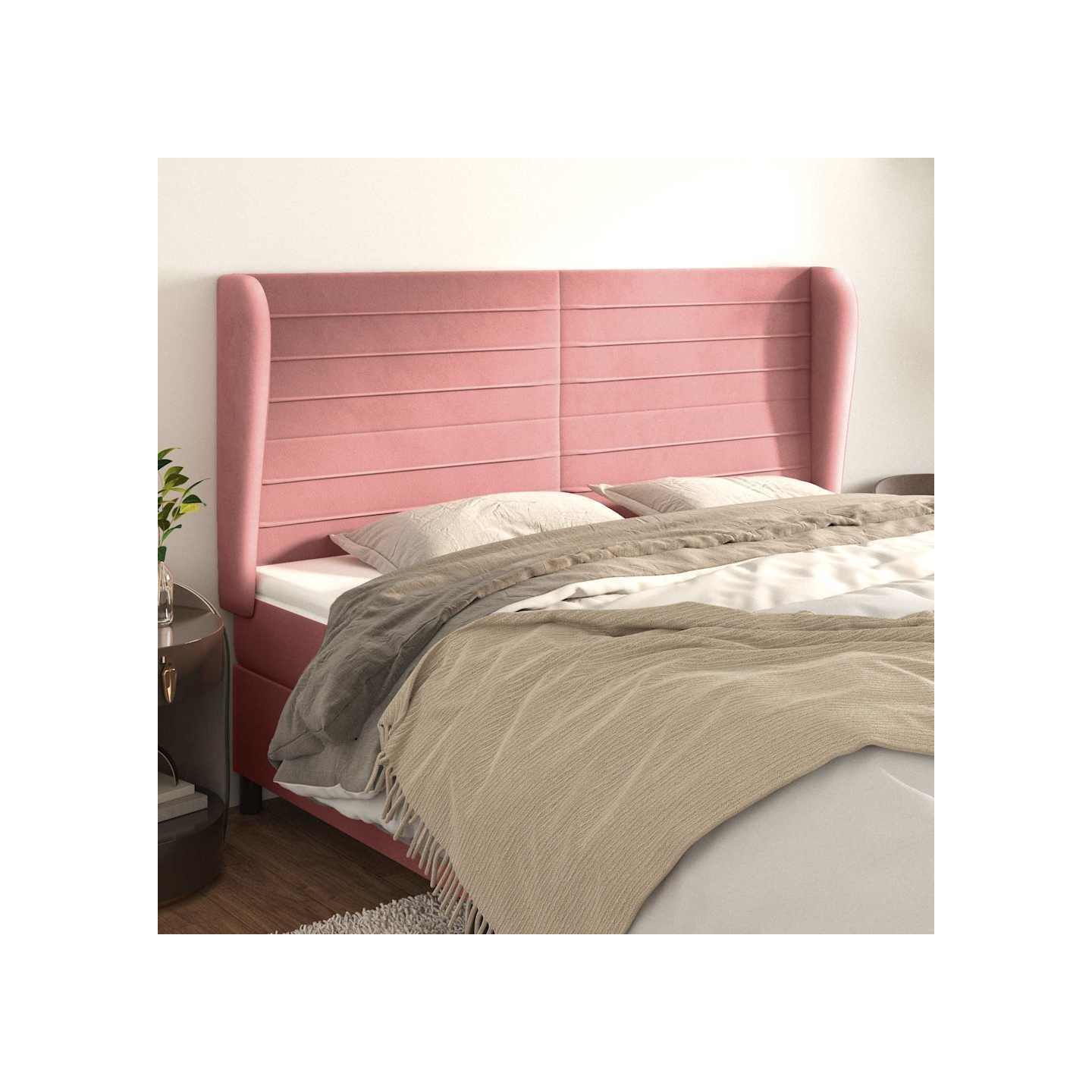 Tête de lit avec oreilles Rose 163x23x118/128 cm Velours