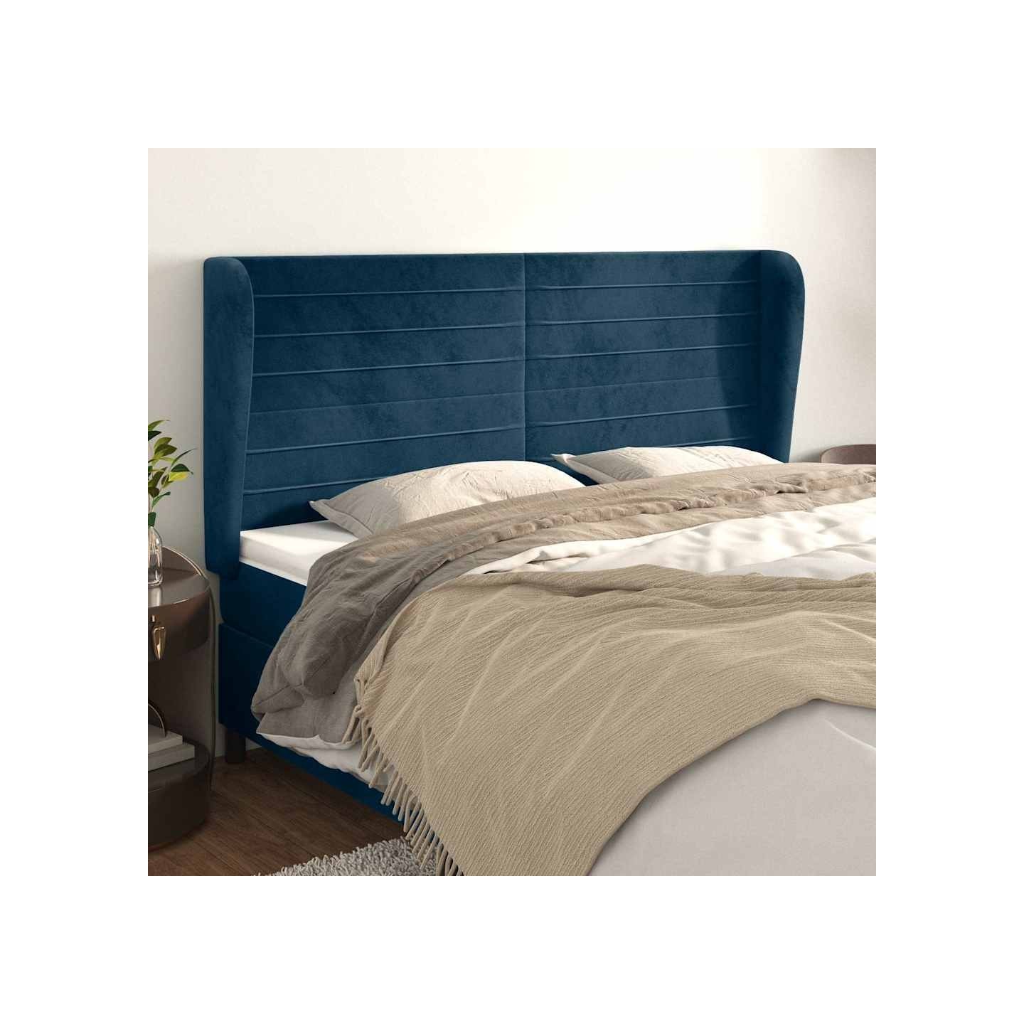 Tête de lit avec oreilles Bleu foncé 183x23x118/128 cm Velours