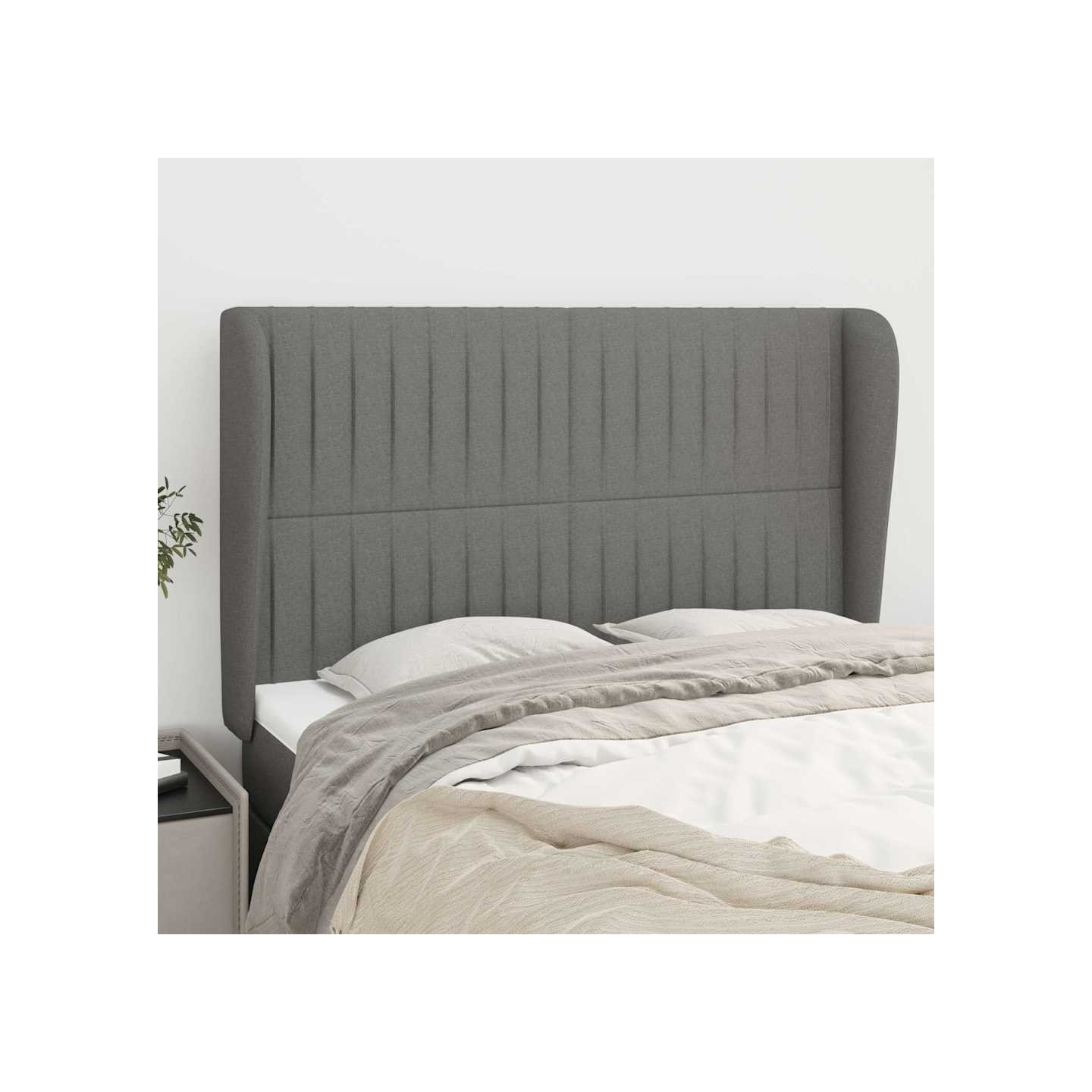 Tête de lit avec oreilles Gris foncé 147x23x118/128 cm Tissu