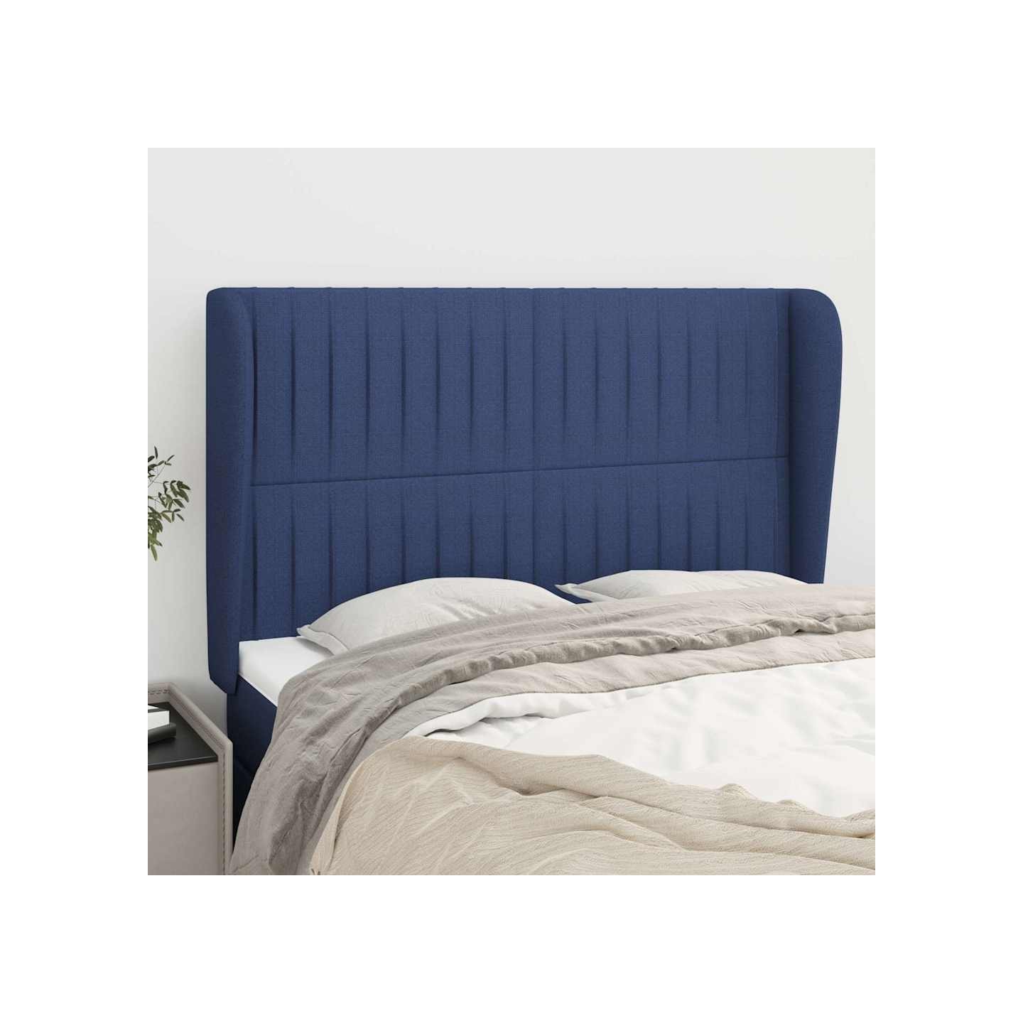 Tête de lit avec oreilles Bleu 147x23x118/128 cm Tissu