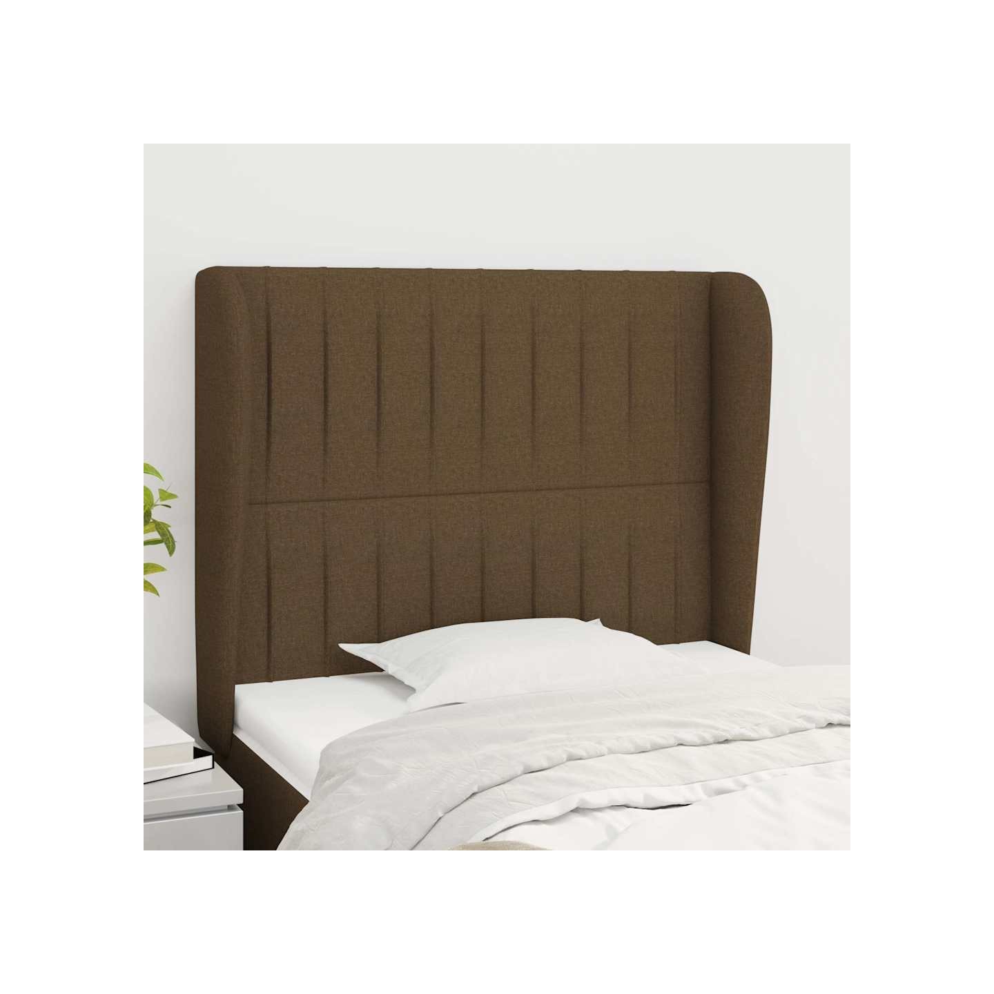 Tête de lit avec oreilles Marron foncé 93x23x118/128 cm Tissu