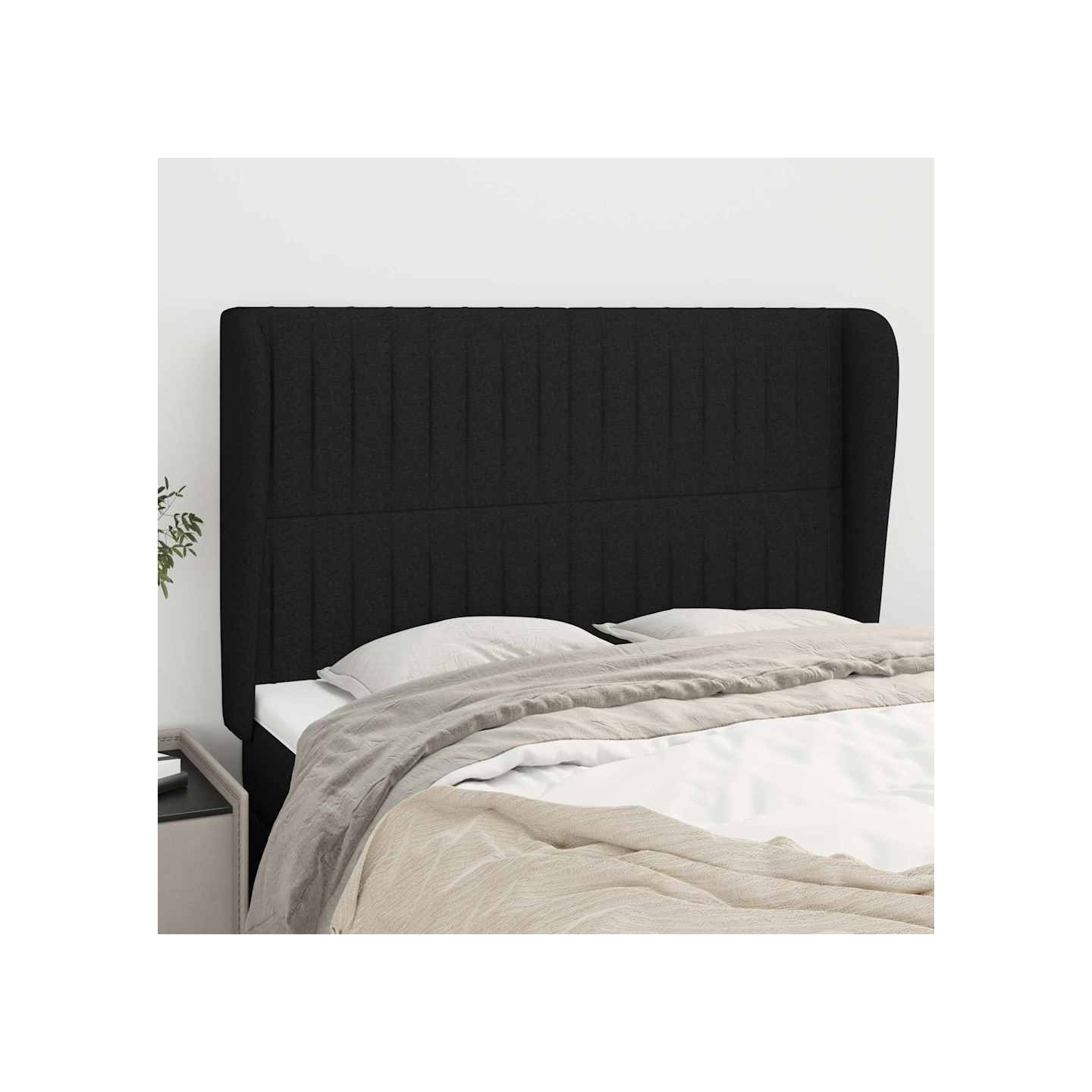 Tête de lit avec oreilles Noir 147x23x118/128 cm Tissu