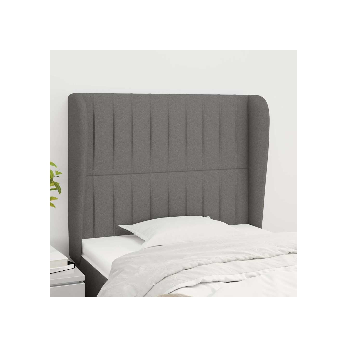 Tête de lit avec oreilles Gris foncé 103x23x118/128 cm Tissu
