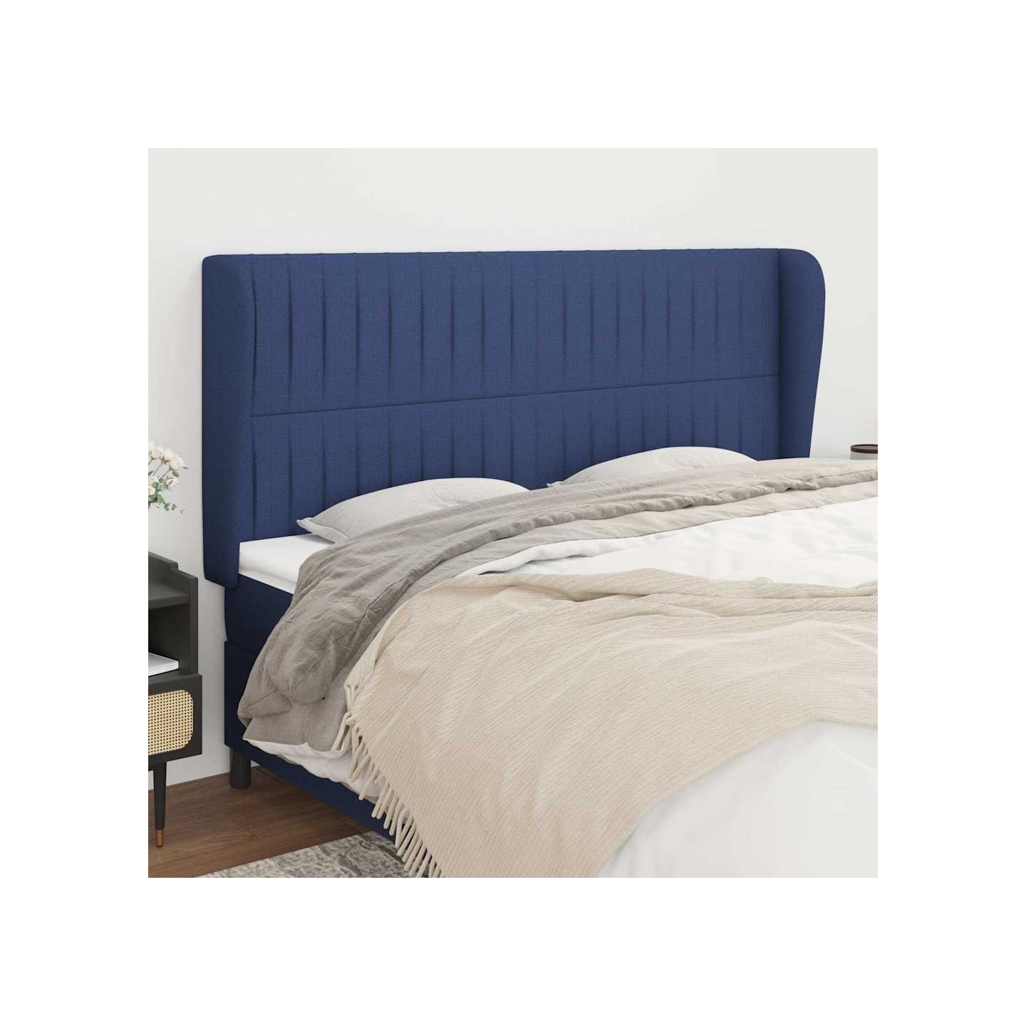 Tête de lit avec oreilles Bleu 163x23x118/128 cm Tissu