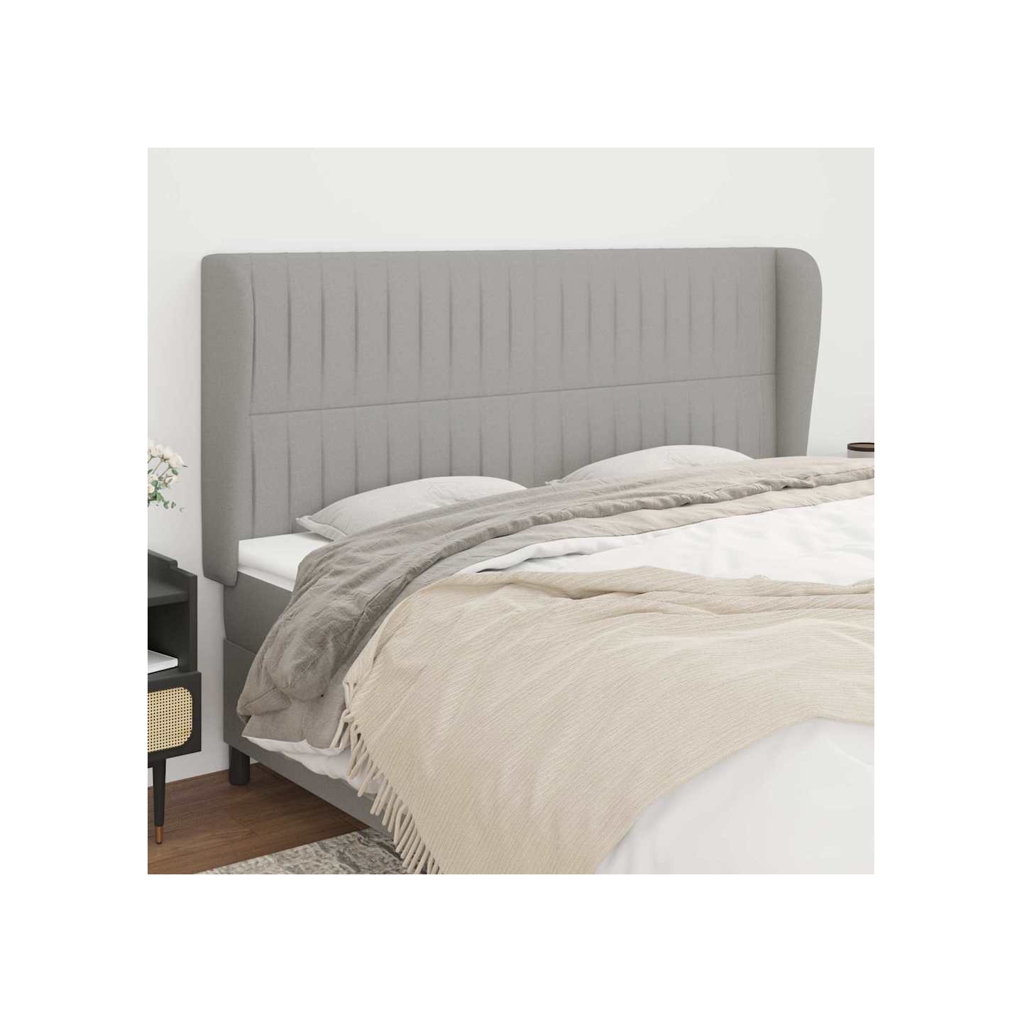 Tête de lit avec oreilles Gris clair 183x23x118/128 cm Tissu