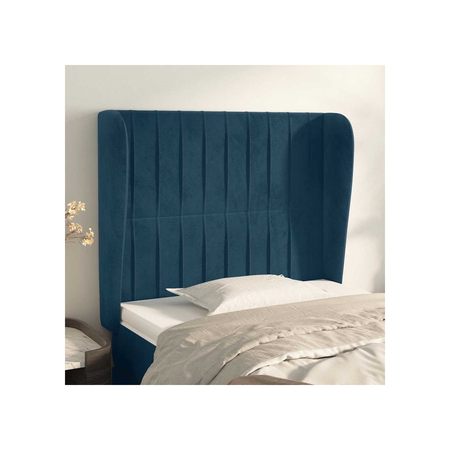 Tête de lit avec oreilles Bleu foncé 83x23x118/128 cm Velours