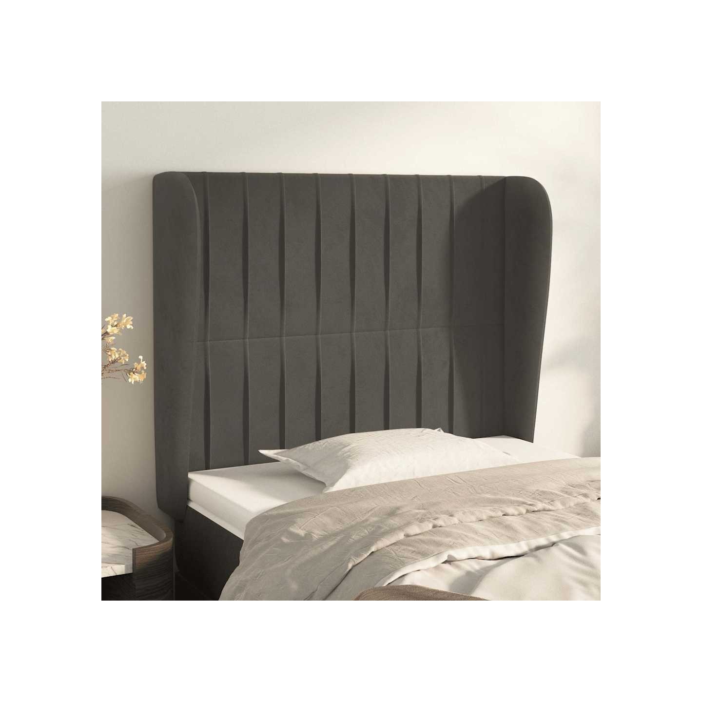 Tête de lit avec oreilles Gris foncé 103x23x118/128 cm Velours