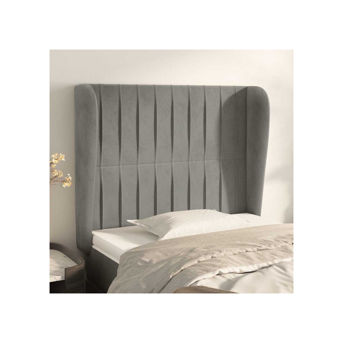 Tête de lit avec oreilles Gris clair 83x23x118/128 cm Velours