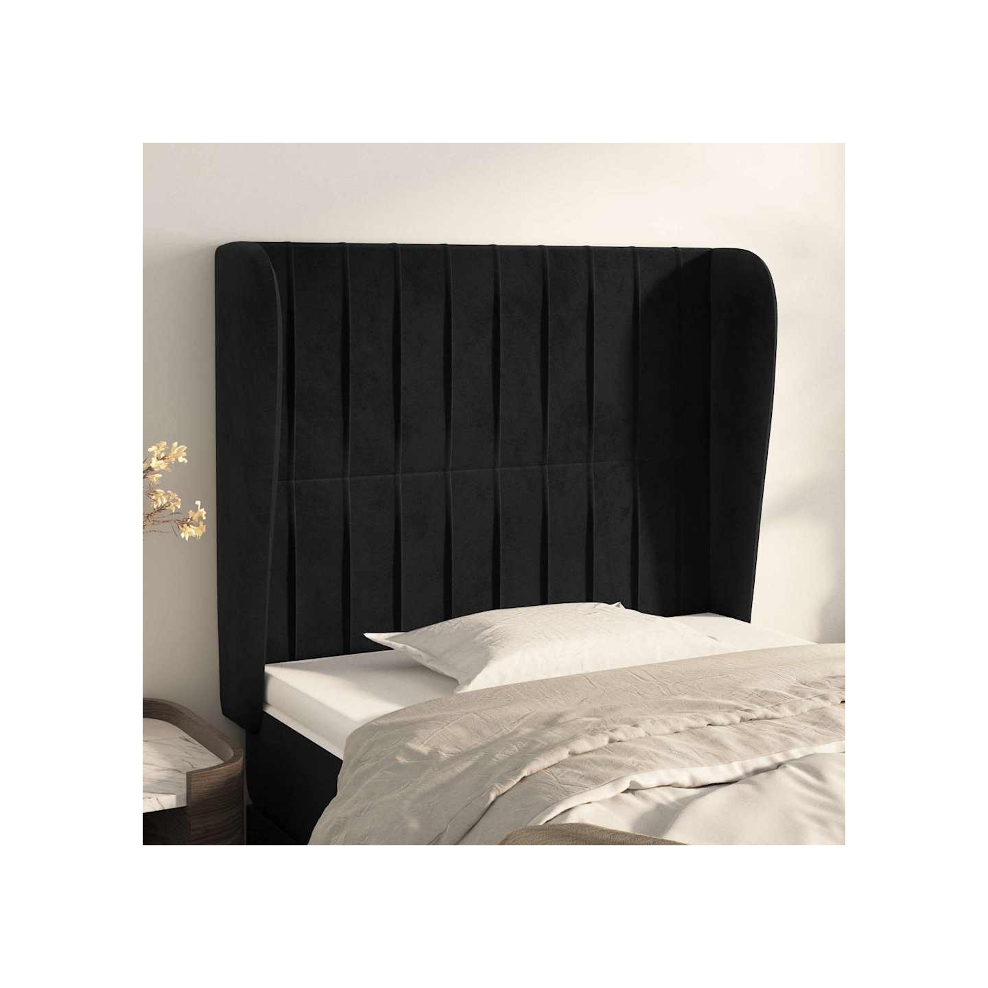 Tête de lit avec oreilles Noir 103x23x118/128 cm Velours