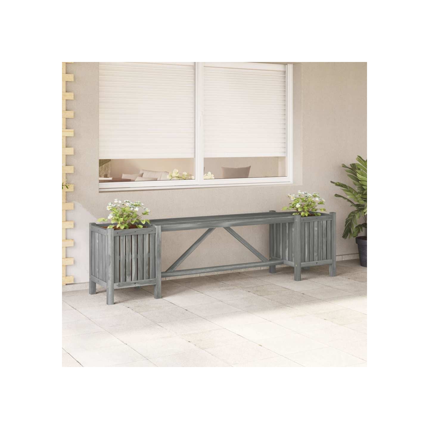 Banc de jardin avec 2 jardinières 150 cm bois d'acacia gris