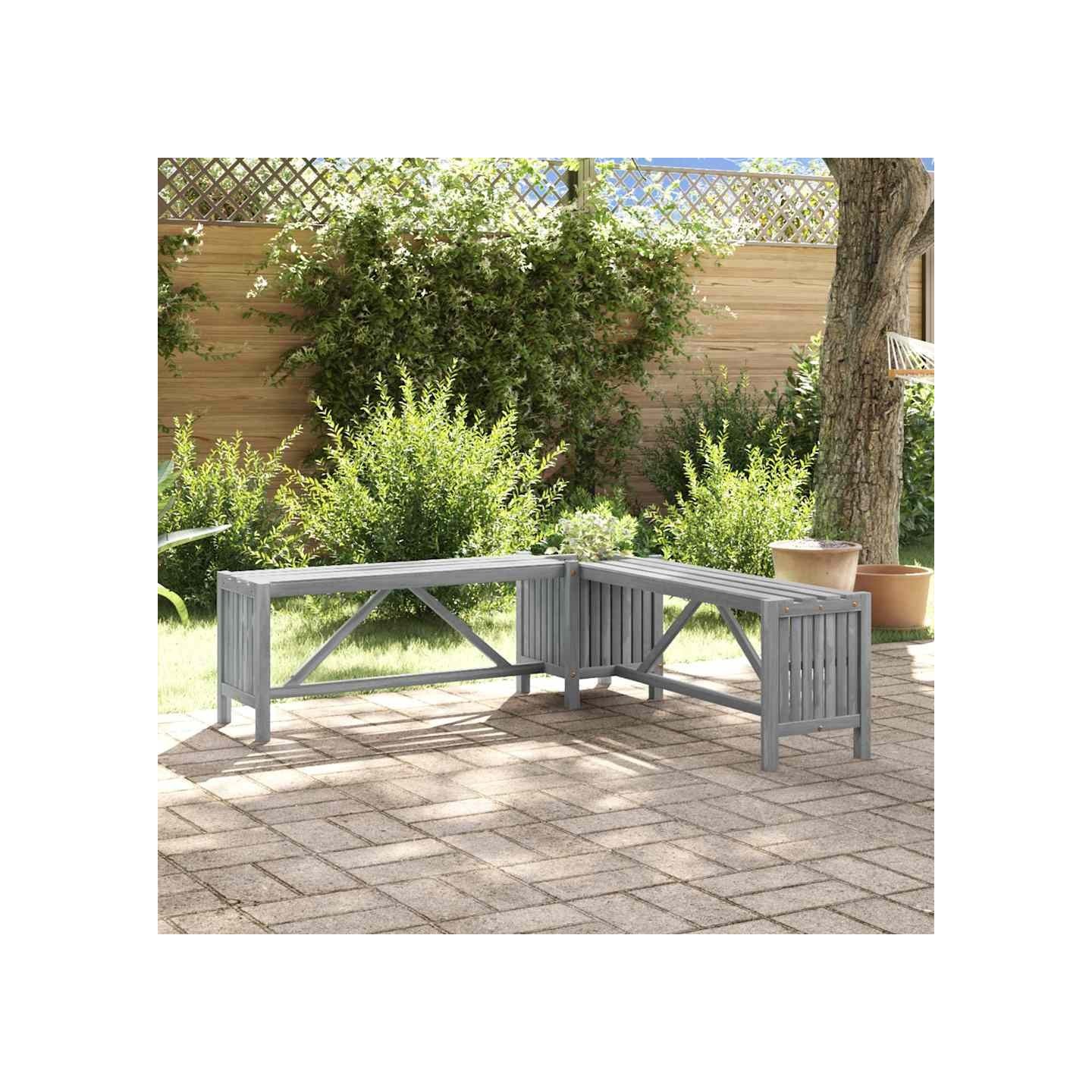 Banc d'angle de jardin et jardinière 117 cm bois d'acacia gris