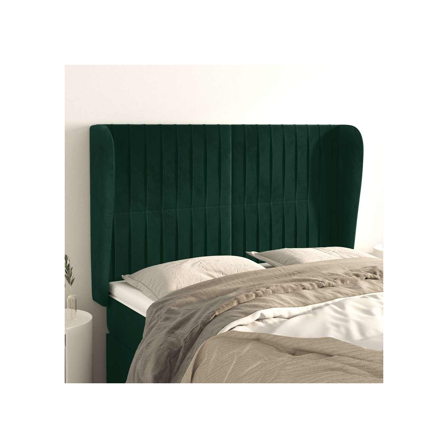 Tête de lit avec oreilles Vert foncé 147x23x118/128 cm Velours