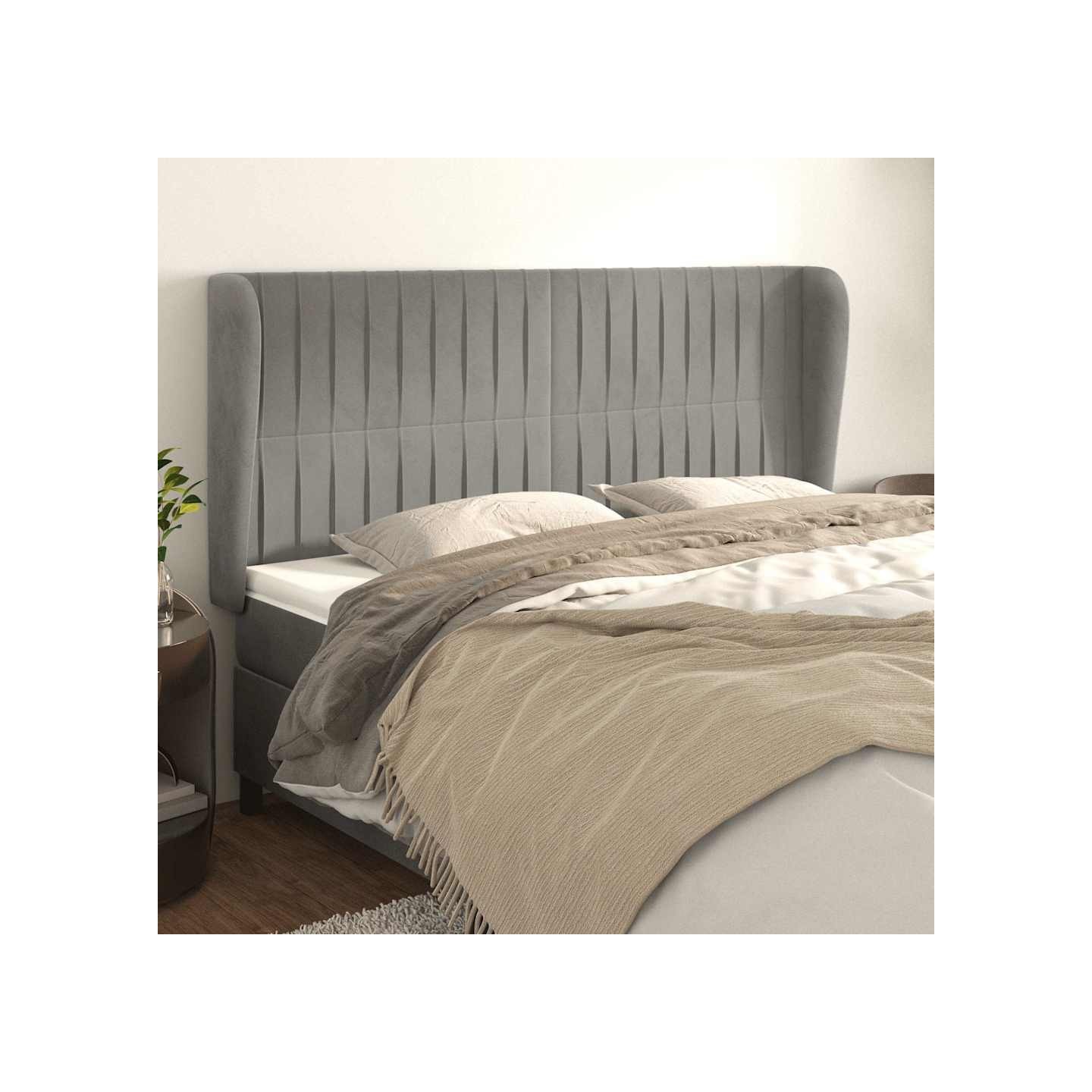 Tête de lit avec oreilles Gris clair 183x23x118/128 cm Velours