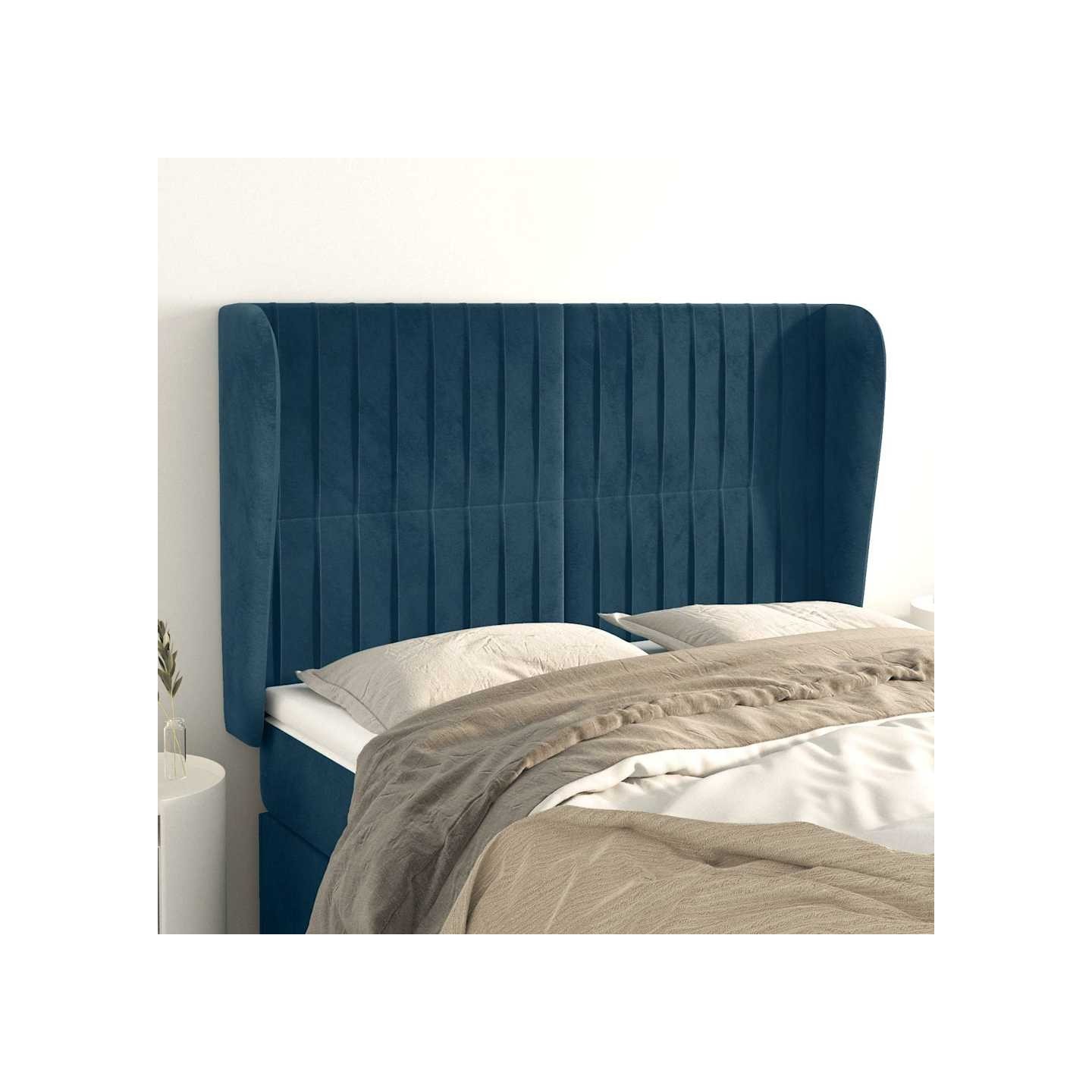 Tête de lit avec oreilles Bleu foncé 147x23x118/128 cm Velours