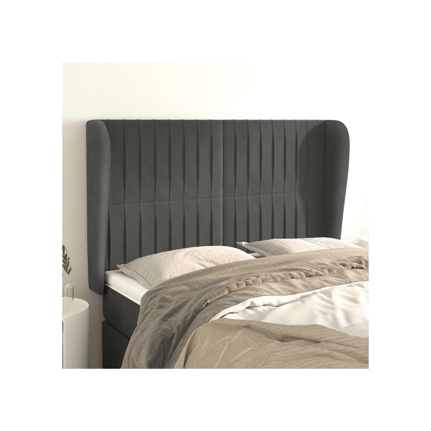 Tête de lit avec oreilles Gris foncé 147x23x118/128 cm Velours