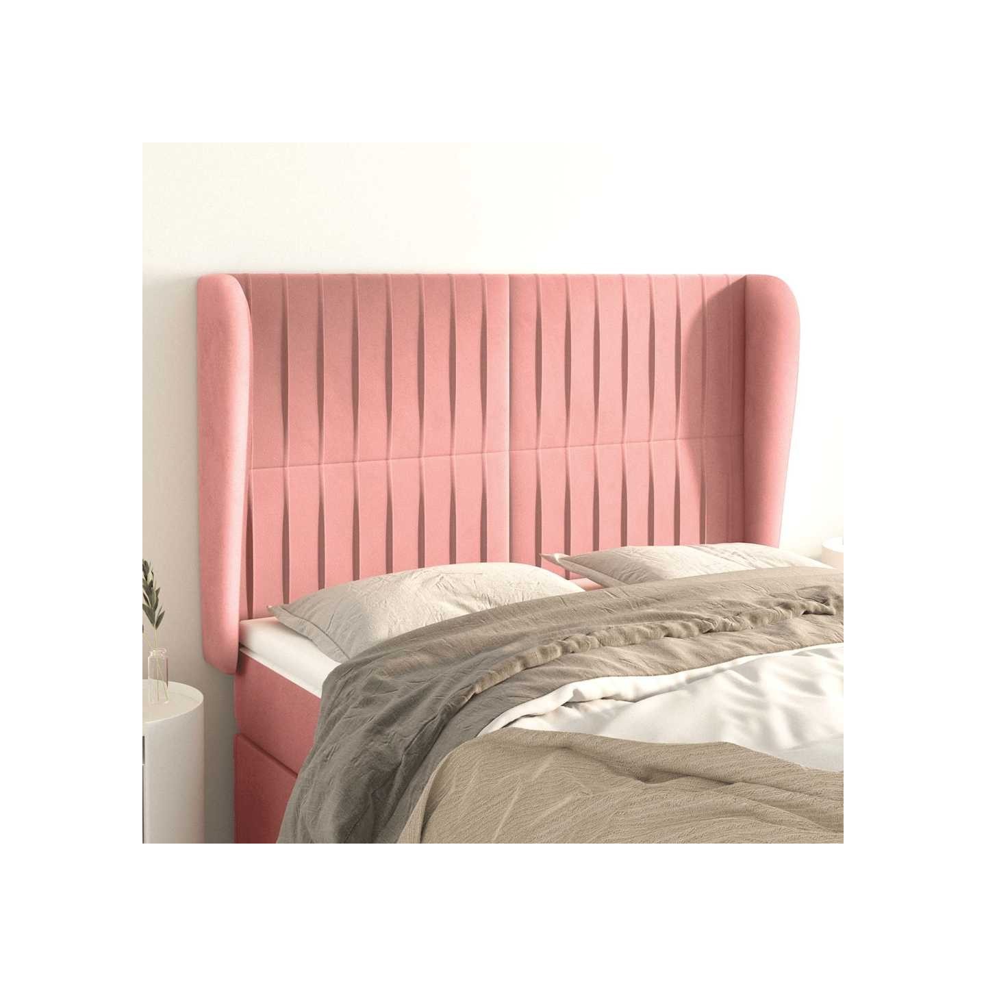 Tête de lit avec oreilles Rose 147x23x118/128 cm Velours