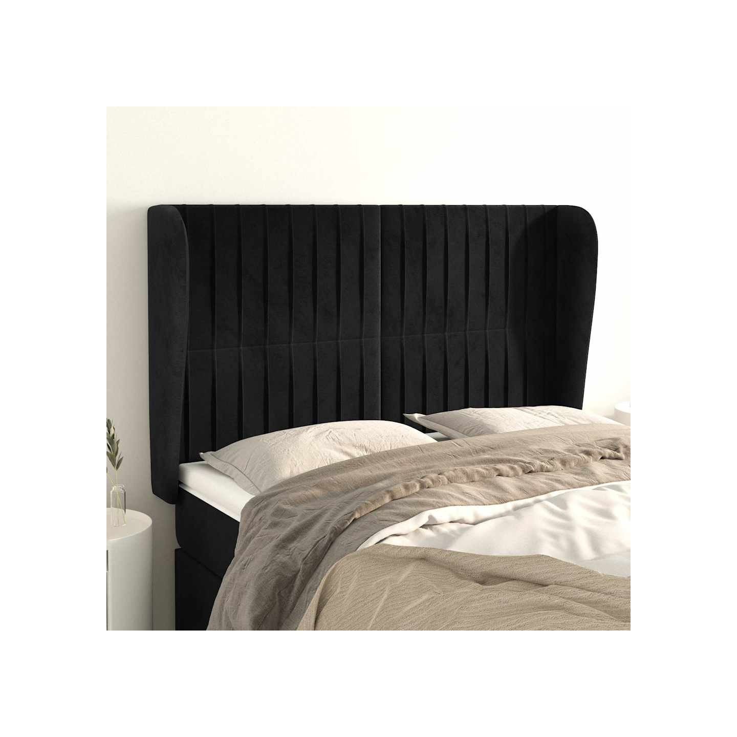 Tête de lit avec oreilles Noir 147x23x118/128 cm Velours