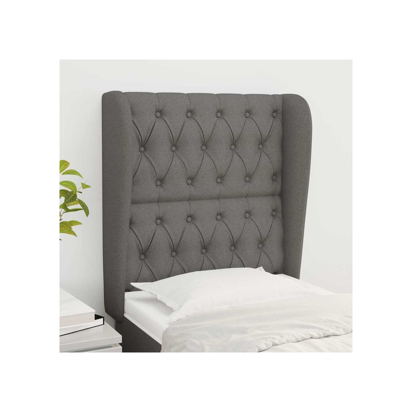 Tête de lit avec oreilles Gris foncé 83x23x118/128 cm Tissu
