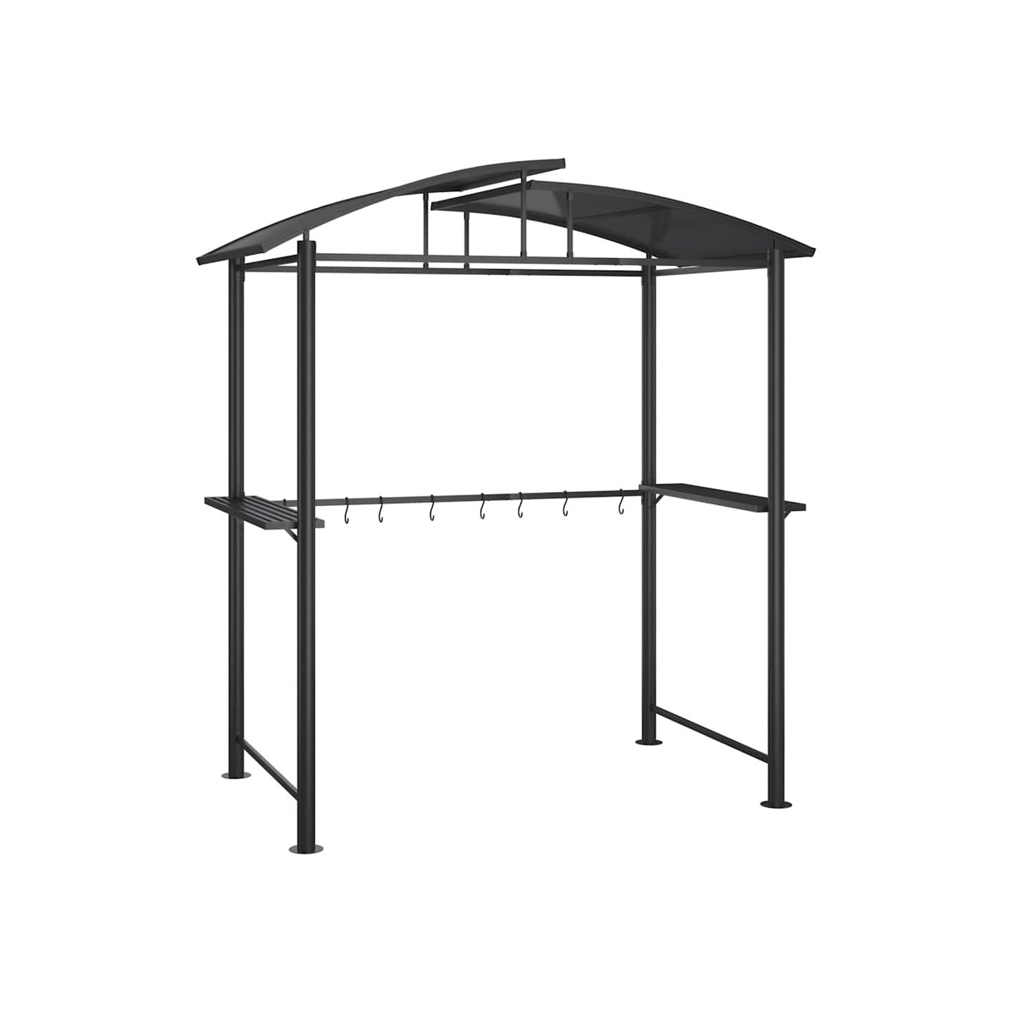 Gazebo BBQ et étagères latérales anthracite 210x114x230cm acier