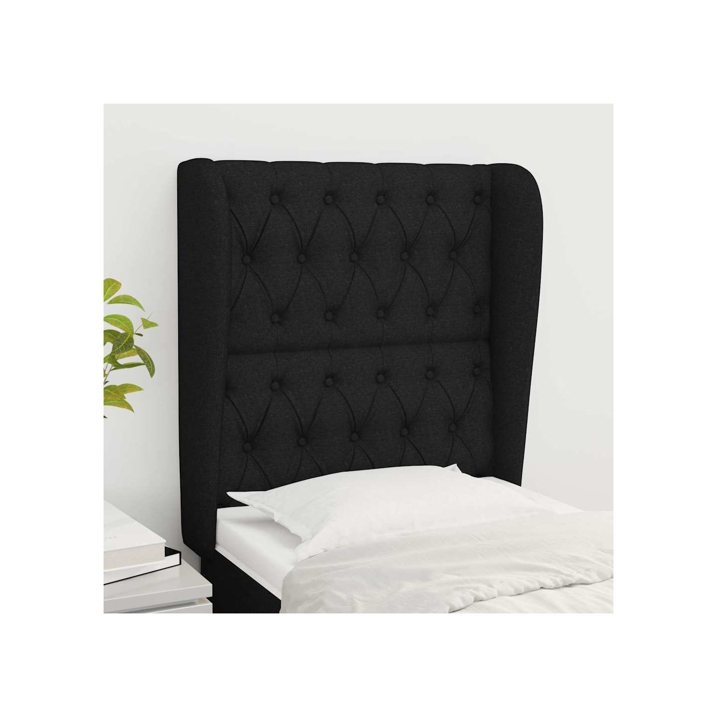 Tête de lit avec oreilles Noir 83x23x118/128 cm Tissu