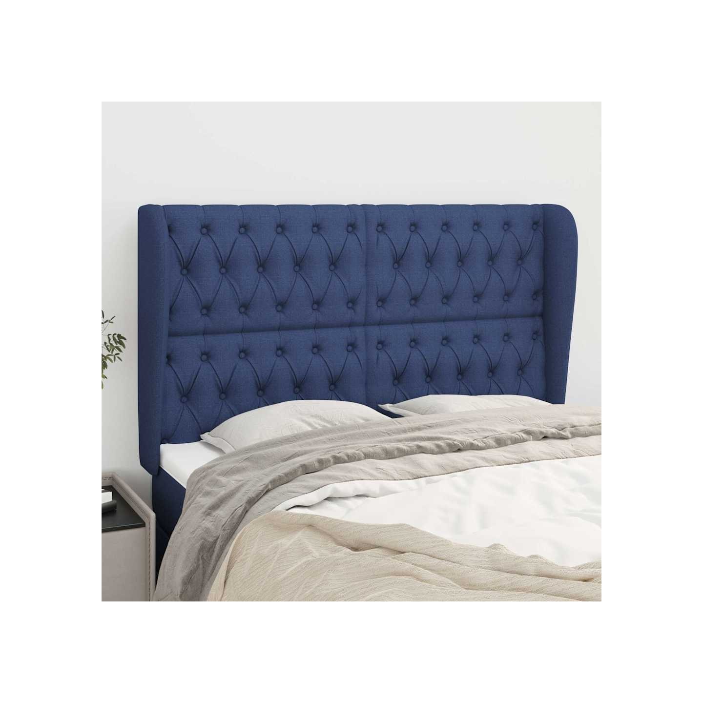 Tête de lit avec oreilles Bleu 147x23x118/128 cm Tissu