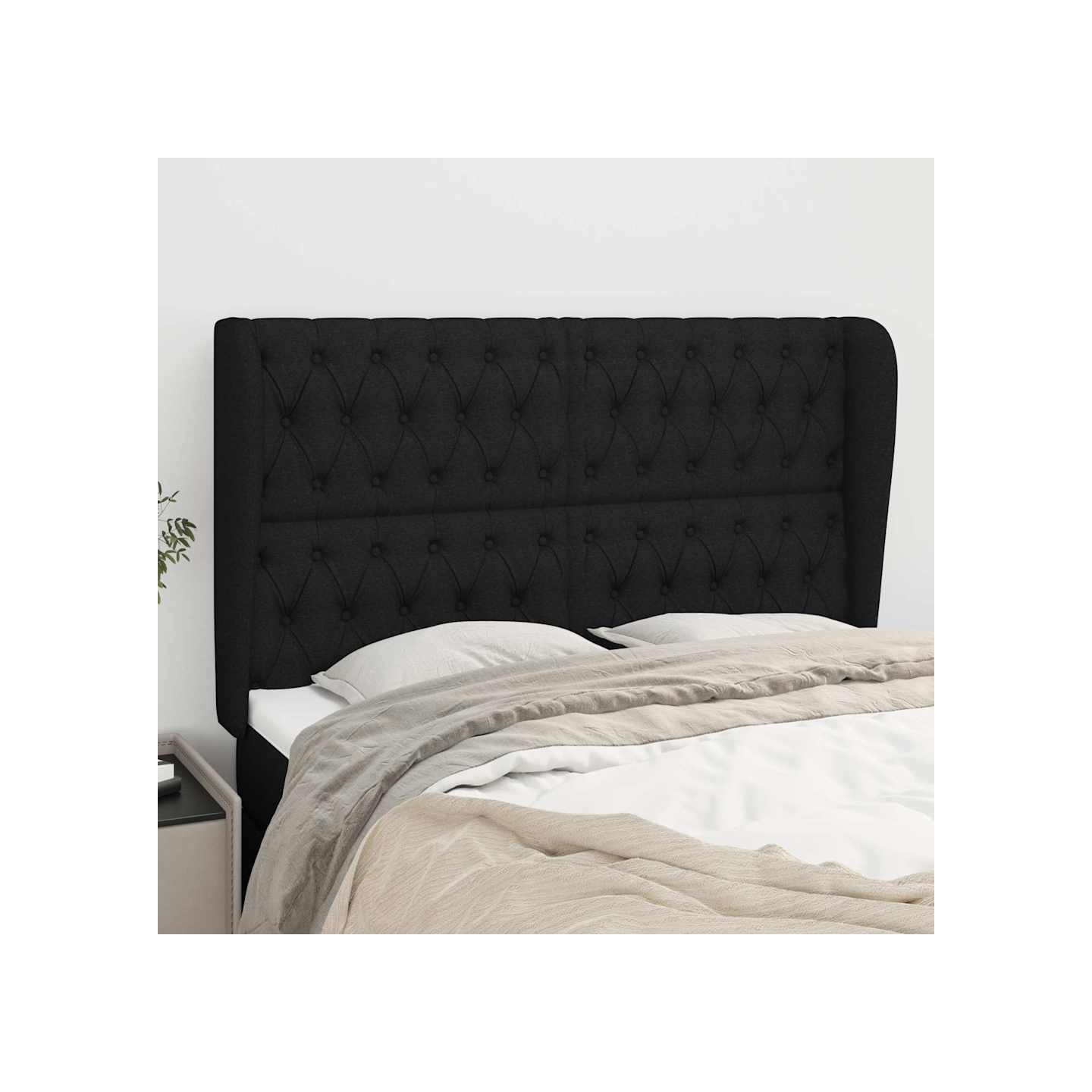 Tête de lit avec oreilles Noir 147x23x118/128 cm Tissu