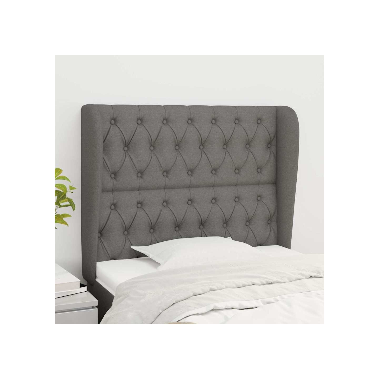Tête de lit avec oreilles Gris foncé 103x23x118/128 cm Tissu