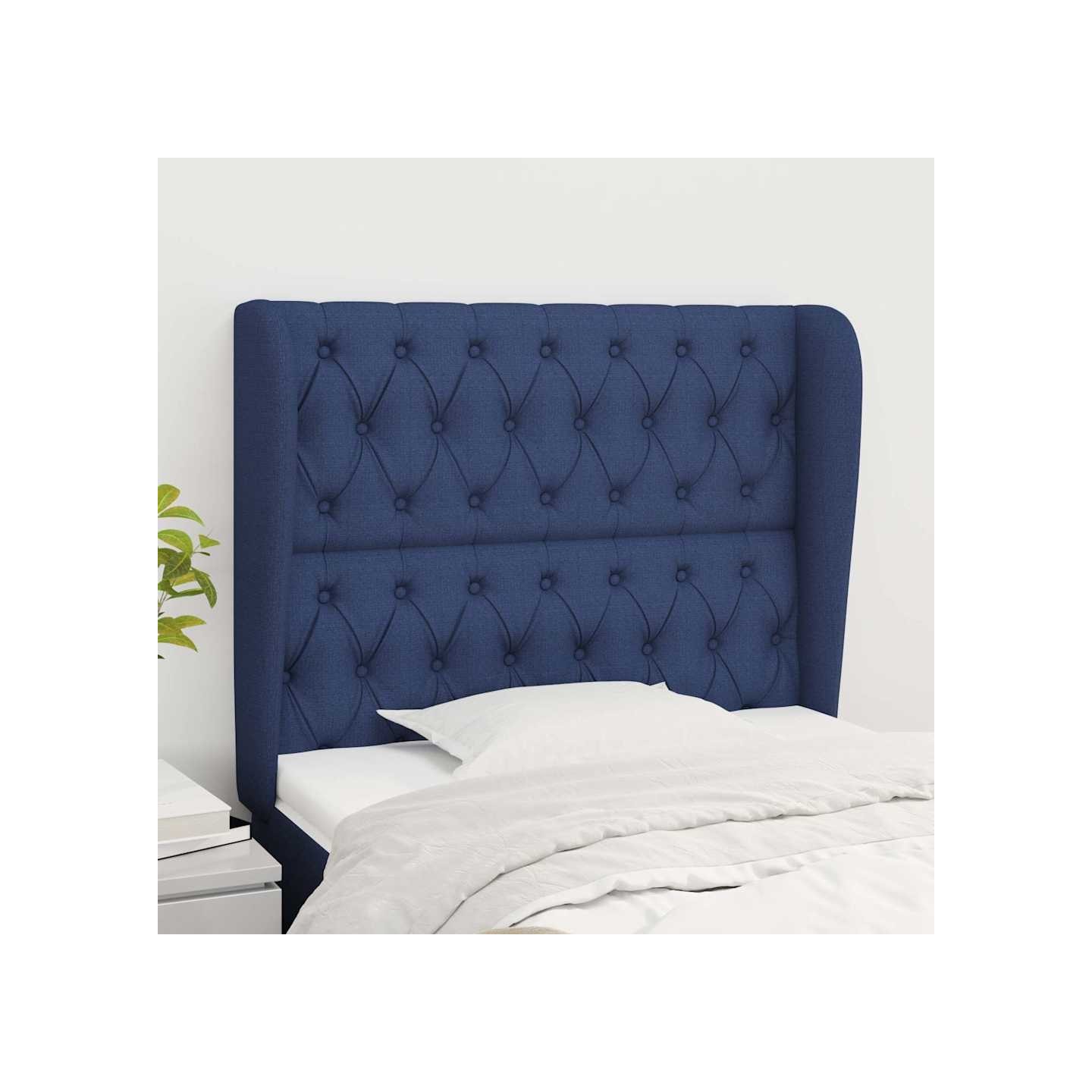 Tête de lit avec oreilles Bleu 103x23x118/128 cm Tissu