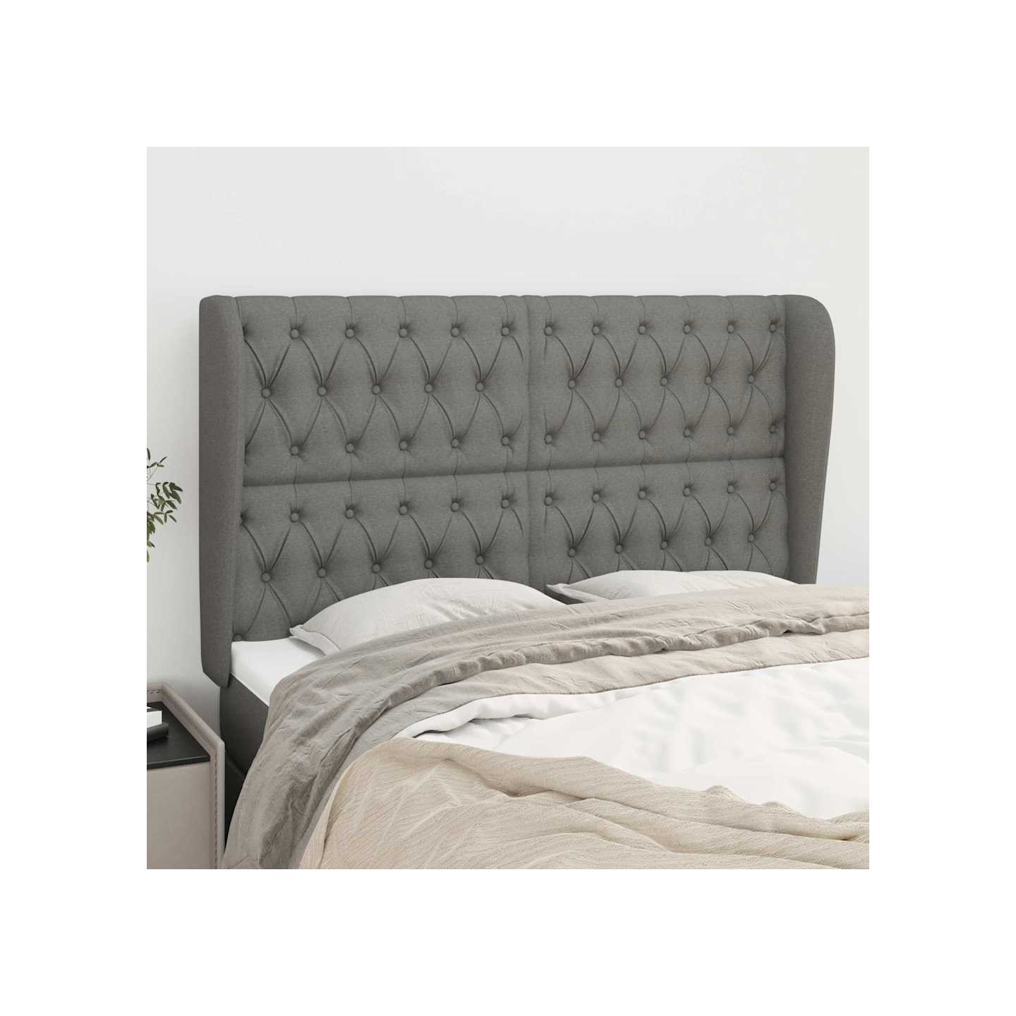 Tête de lit avec oreilles Gris foncé 163x23x118/128 cm Tissu