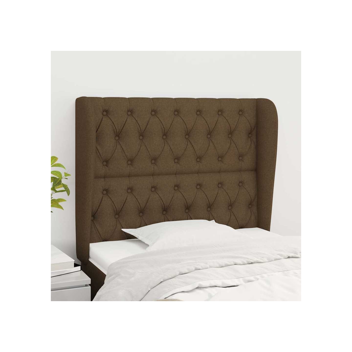 Tête de lit avec oreilles Marron foncé 103x23x118/128 cm Tissu