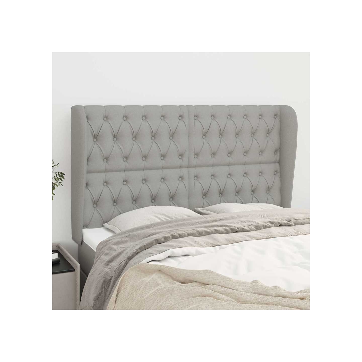 Tête de lit avec oreilles Gris clair 147x23x118/128 cm Tissu