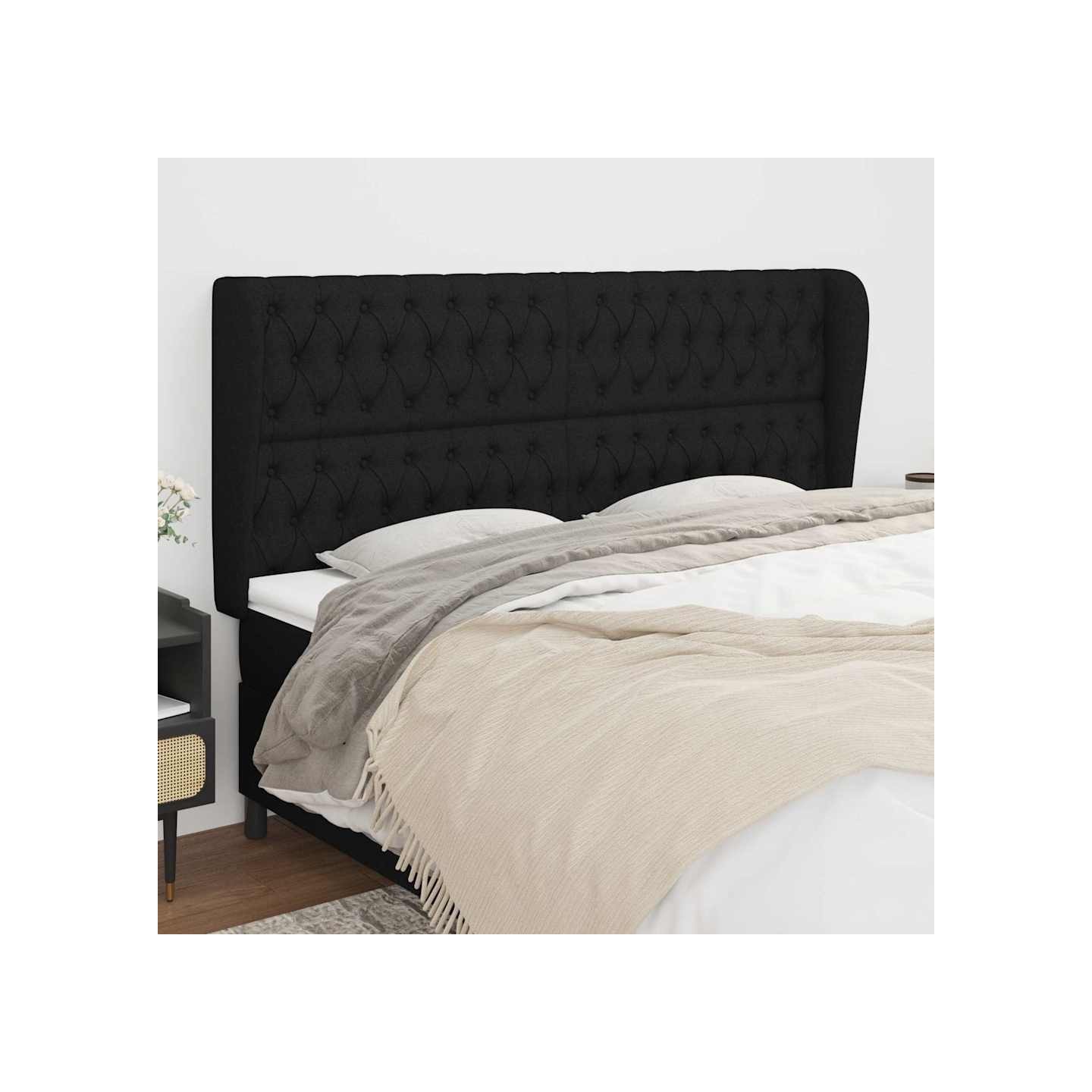 Tête de lit avec oreilles Noir 183x23x118/128 cm Tissu