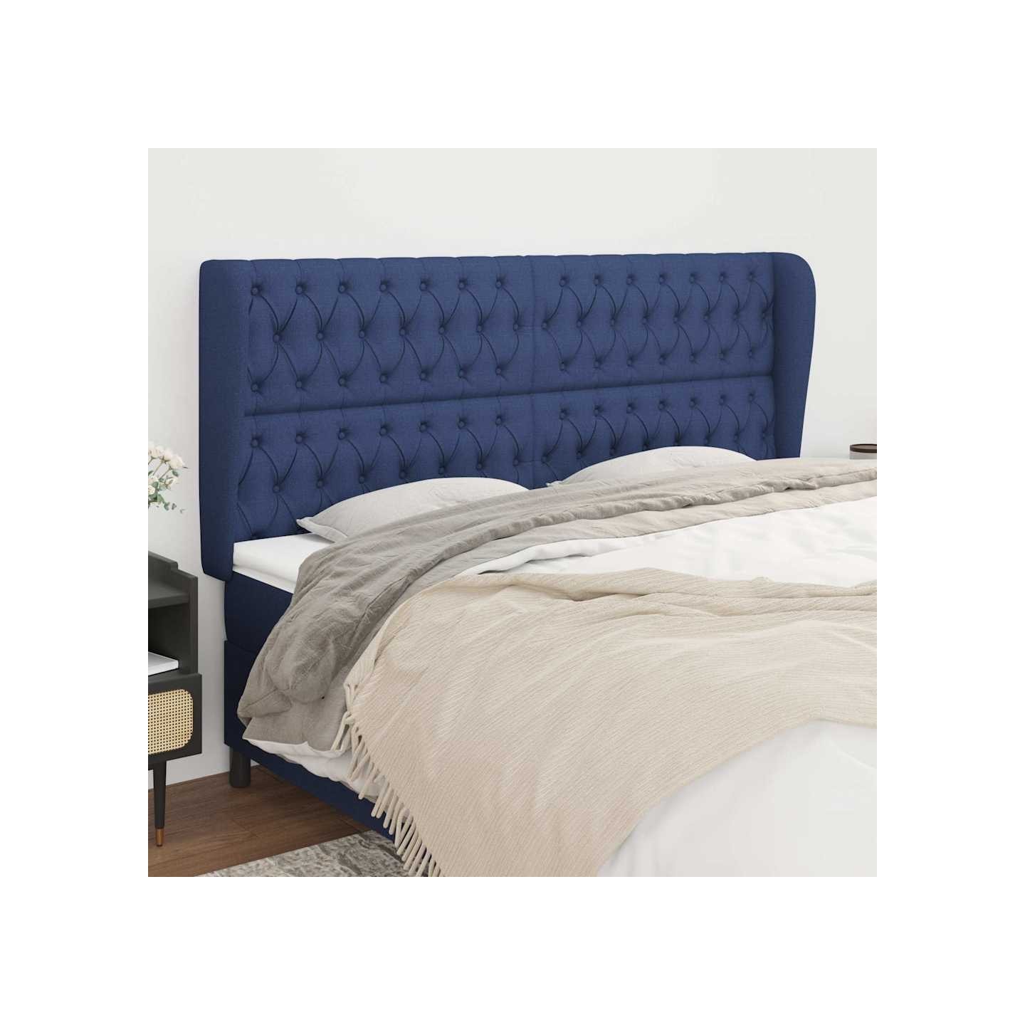 Tête de lit avec oreilles Bleu 183x23x118/128 cm Tissu