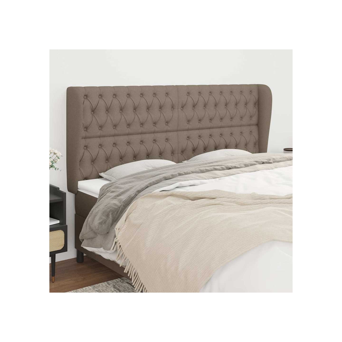 Tête de lit avec oreilles Taupe 203x23x118/128 cm Tissu