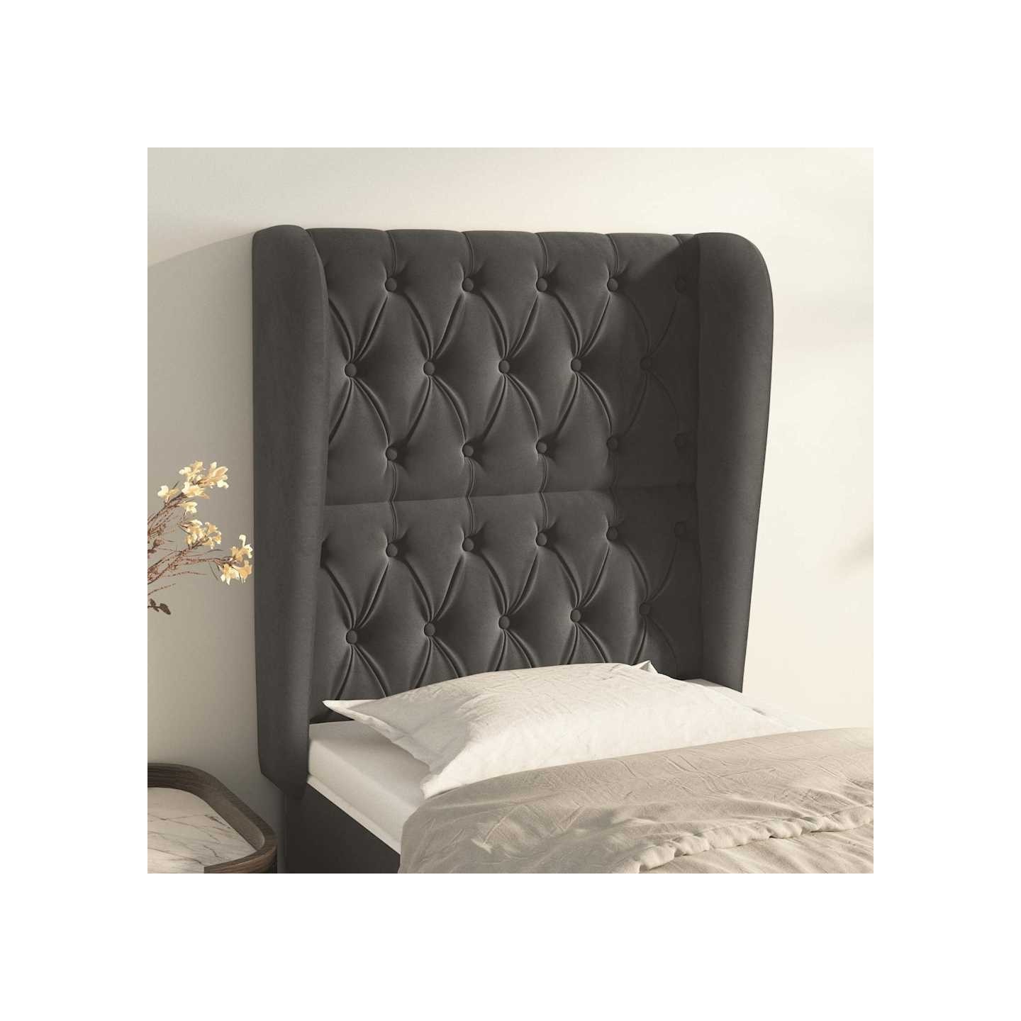 Tête de lit avec oreilles Gris foncé 83x23x118/128 cm Velours