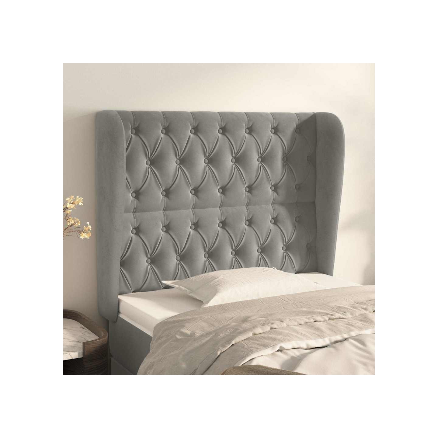 Tête de lit avec oreilles Gris clair 93x23x118/128 cm Velours