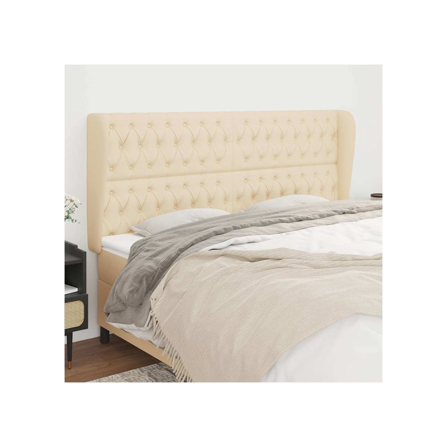 Tête de lit avec oreilles Crème 203x23x118/128 cm Tissu